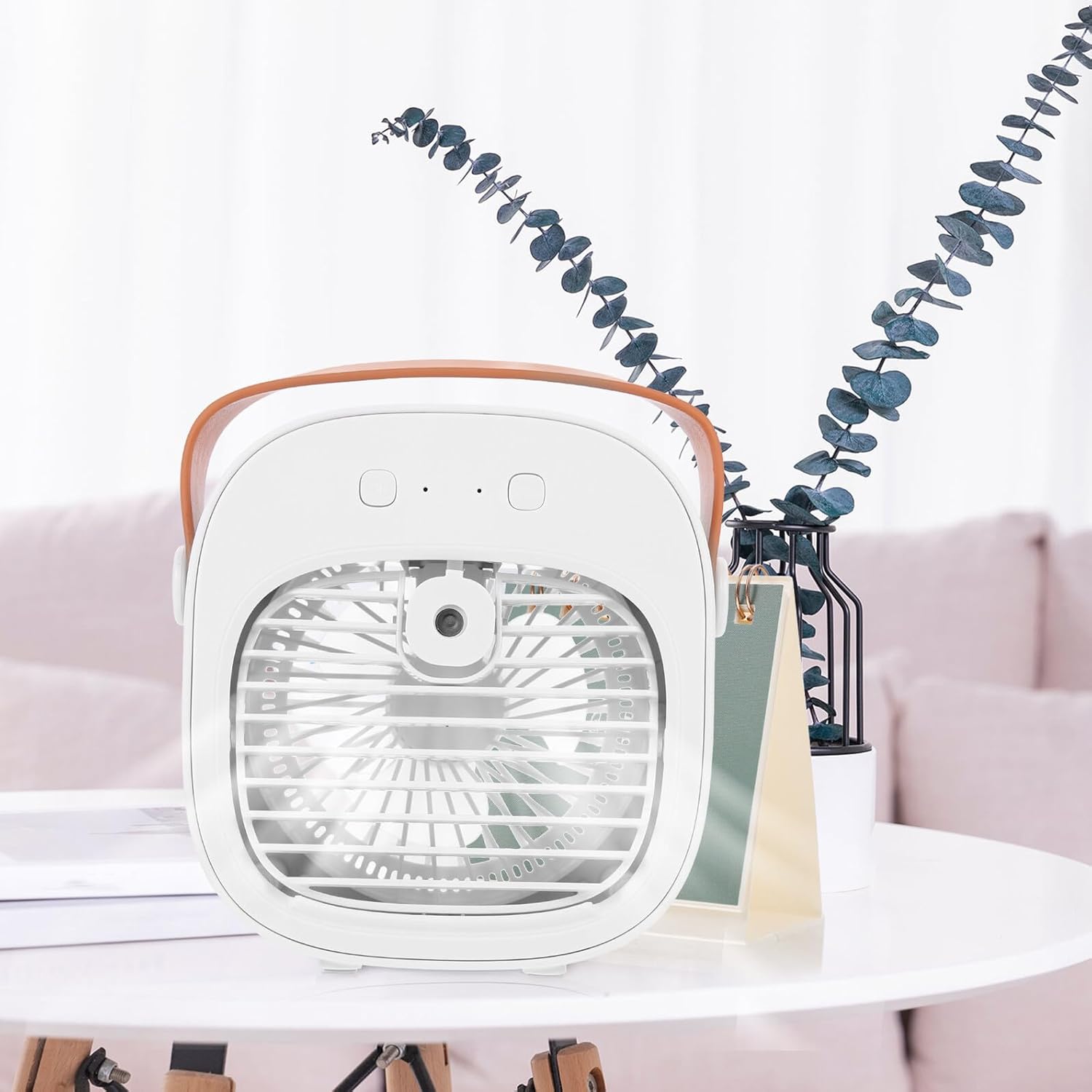 Mini USB Desktop Cooling Fan with Misting Function, Portable White Plastic Air Cooler for Office, Dormitory, Home Use, Rechargeable Table Fan for Personal Cooling