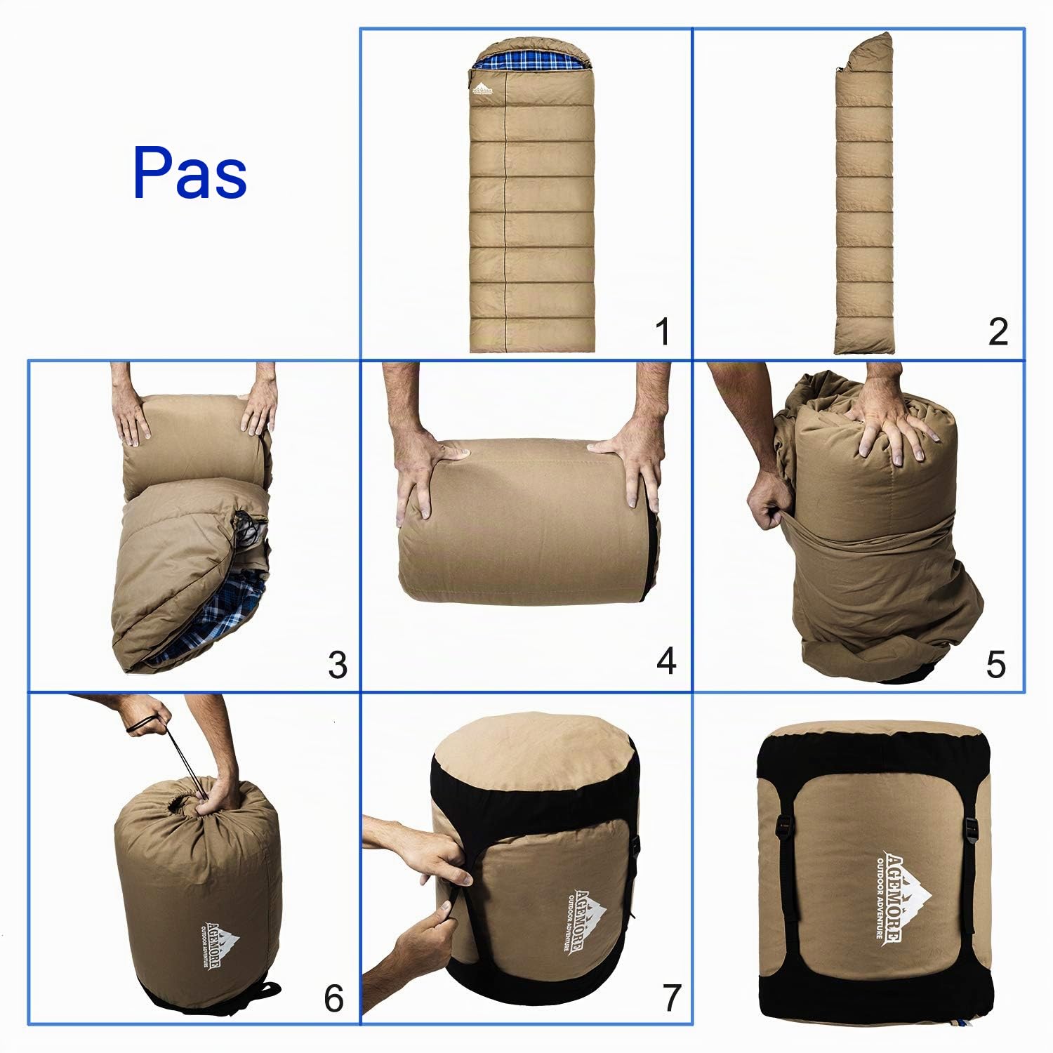 Sac de couchage d'hiver en toile 0 degrés pour la pêche, la chasse, les voyages et le camping, en particulier en hiver froid en plein air avec doublure en flanelle amovible et sac de compression