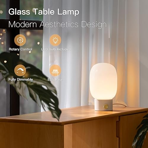 Miniatura 3 de Bedside Table Lamp Nightstand Light Fully Dimmable,Modern Small Desk Lamp with Warm LED Bulb,Rotary Switch Glass Lamp for Home Decor Birthday Gift