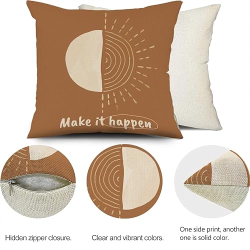 Miniatura 6 de Juego de 4 fundas de almohada abstractas con diseño de luna y sol, letras de puerta impresas con dibujos animados para el hogar, sala de estar,