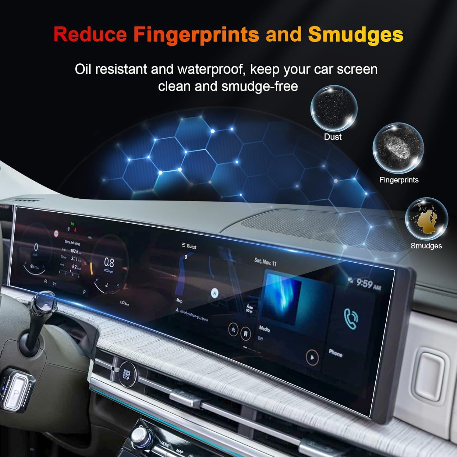 for 2025 Hyundai Santa Fe Screen Protector for 2024-2026 Santa Fe SEL/XRT/Limited/Calligraphy Hybrid 12.3" Main Infotainment & HVAC Displays Accessories Protective Film (Santa Fe 3 PIECE KIT)