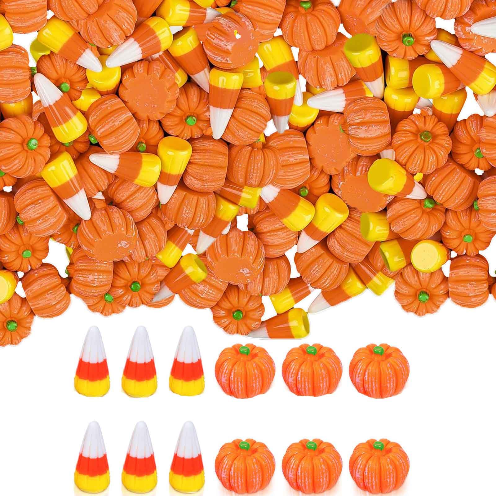 80 PCS Fake Candy Corn Pumpkin, Mini Pumpkin Fall Resin Candy for Halloween Vase Filler, Pumpkin Candy Corn for DIY Halloween Fall Thanksgiving Handmake Decor