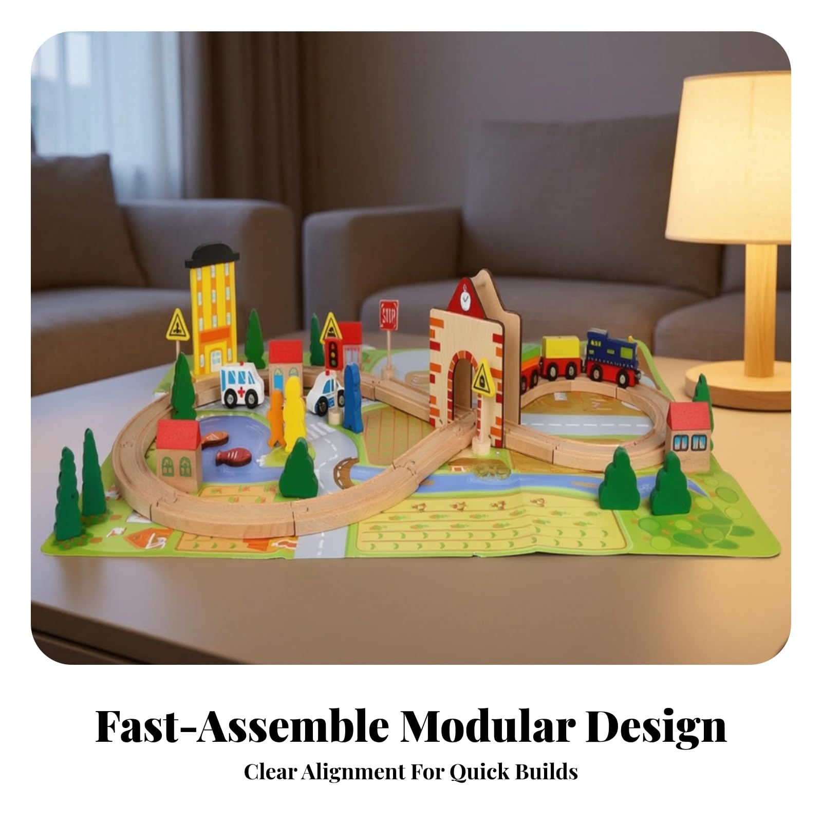 Almencla Trenino di Legno Educativo Modulare, Colorato, Set di Binari Ferroviari in Legno, per Cameretta, Asilo, Bambini