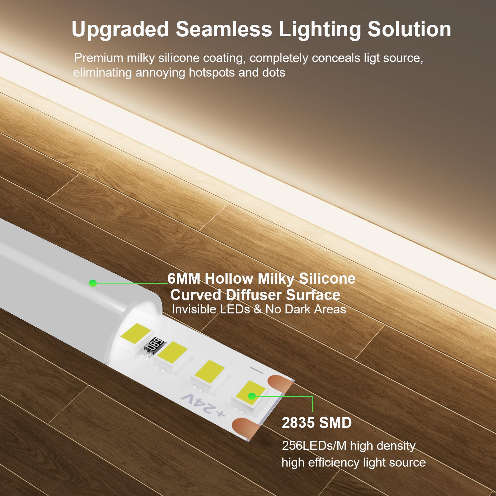 JOYLIT Striscia LED Diffusa 24V 5M 4000K Esterno, UL PRO+ 3300LM/M Alta Luminosità 26W/M CRI 90+ Strip LED, LEDs Invisibili, Bagliore Continuo, Luci per Illuminazione Neon Bianco Naturale Dimmerabile