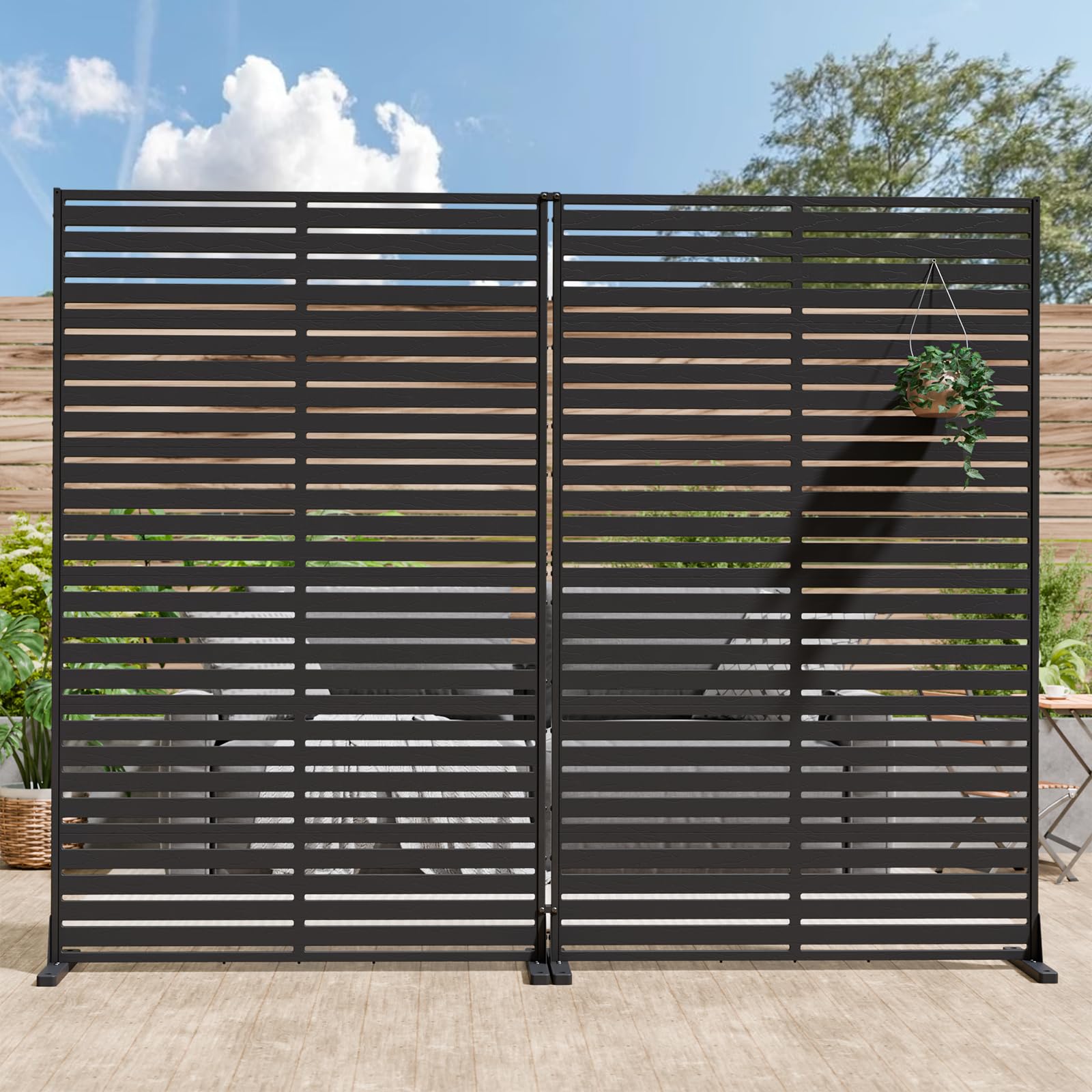 Photo 1 of Outdoor Privacy Screen Freestanding Privacy Panel with Stand, 72" H×47" W HDPE Decorative Privacy Panels, Outdoor Divider Privacy Screen for Patio,Deck, Balcony, Pool
