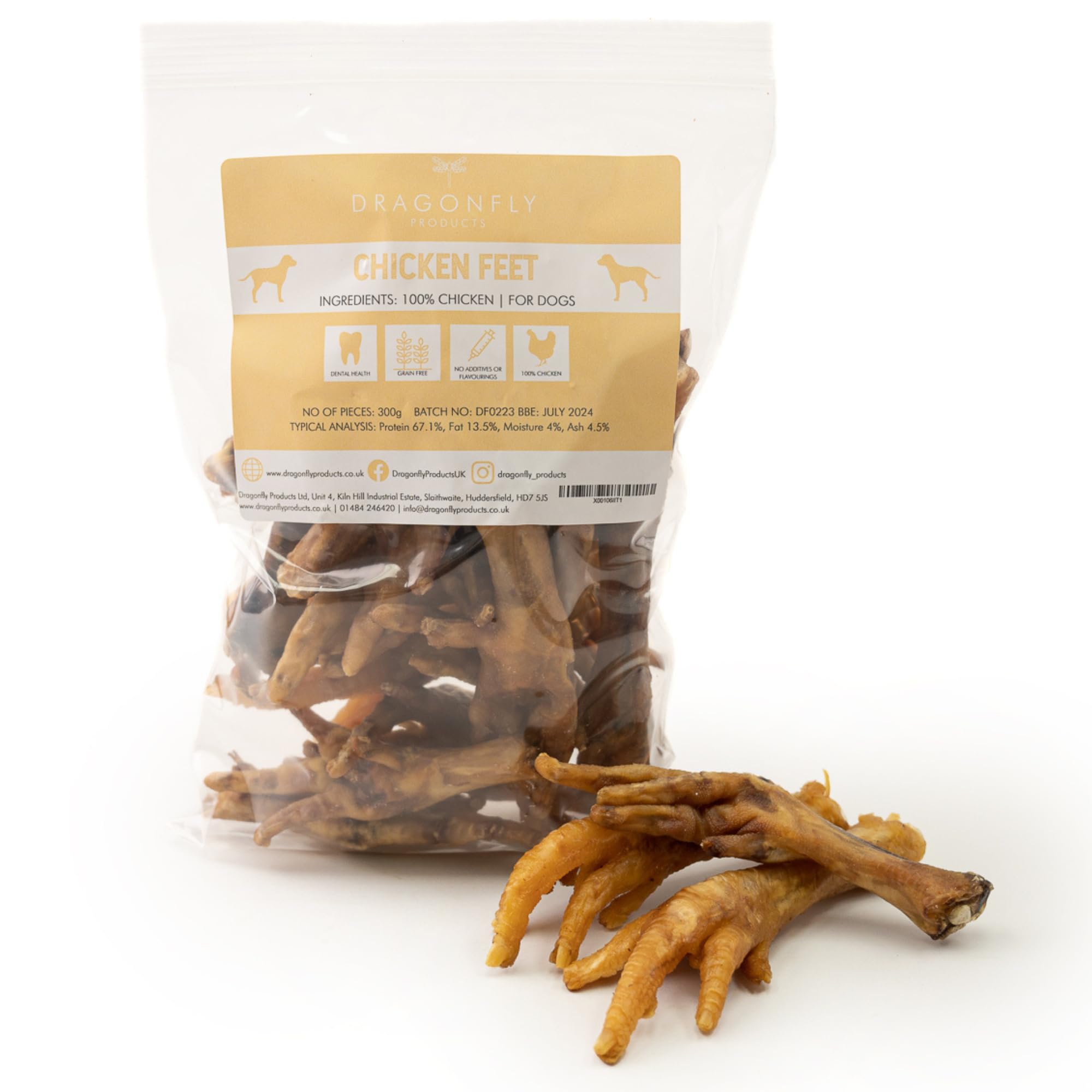 Dragonfly Products Air Dried Chicken Feet for Dogs | 300g (approx. 20 pieces) | Natural, Healthy, Dried Chew Treat | EU Produce | Grain Free and Hypoallergenic