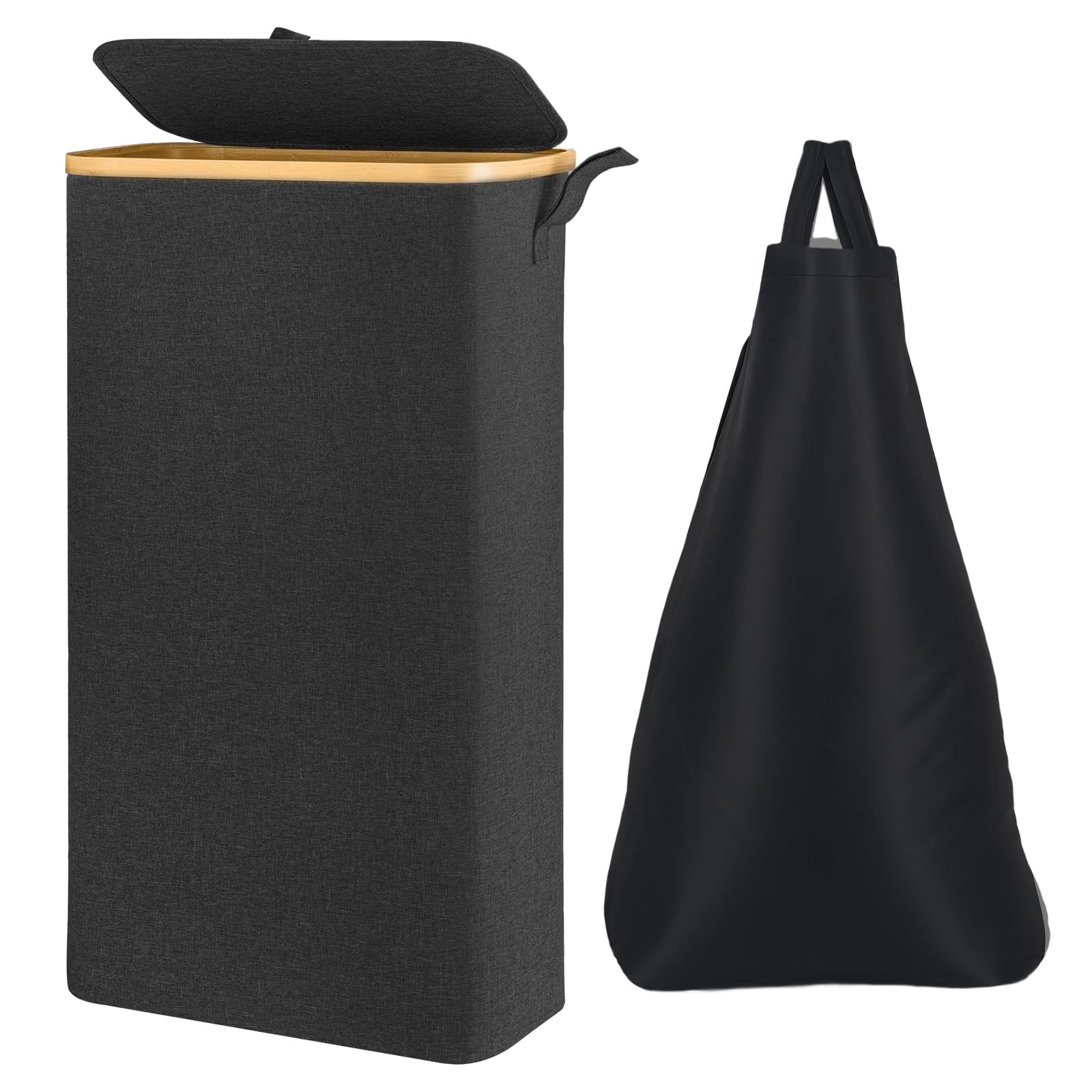 Laundry Basket 65L Foldable Washing Baskets with Sturdy Handles Storage for Clothes Bedding for Blankets Toys Clothes Shoes Plant Organizer Bin Living Room Home Decor (Black, 65L)