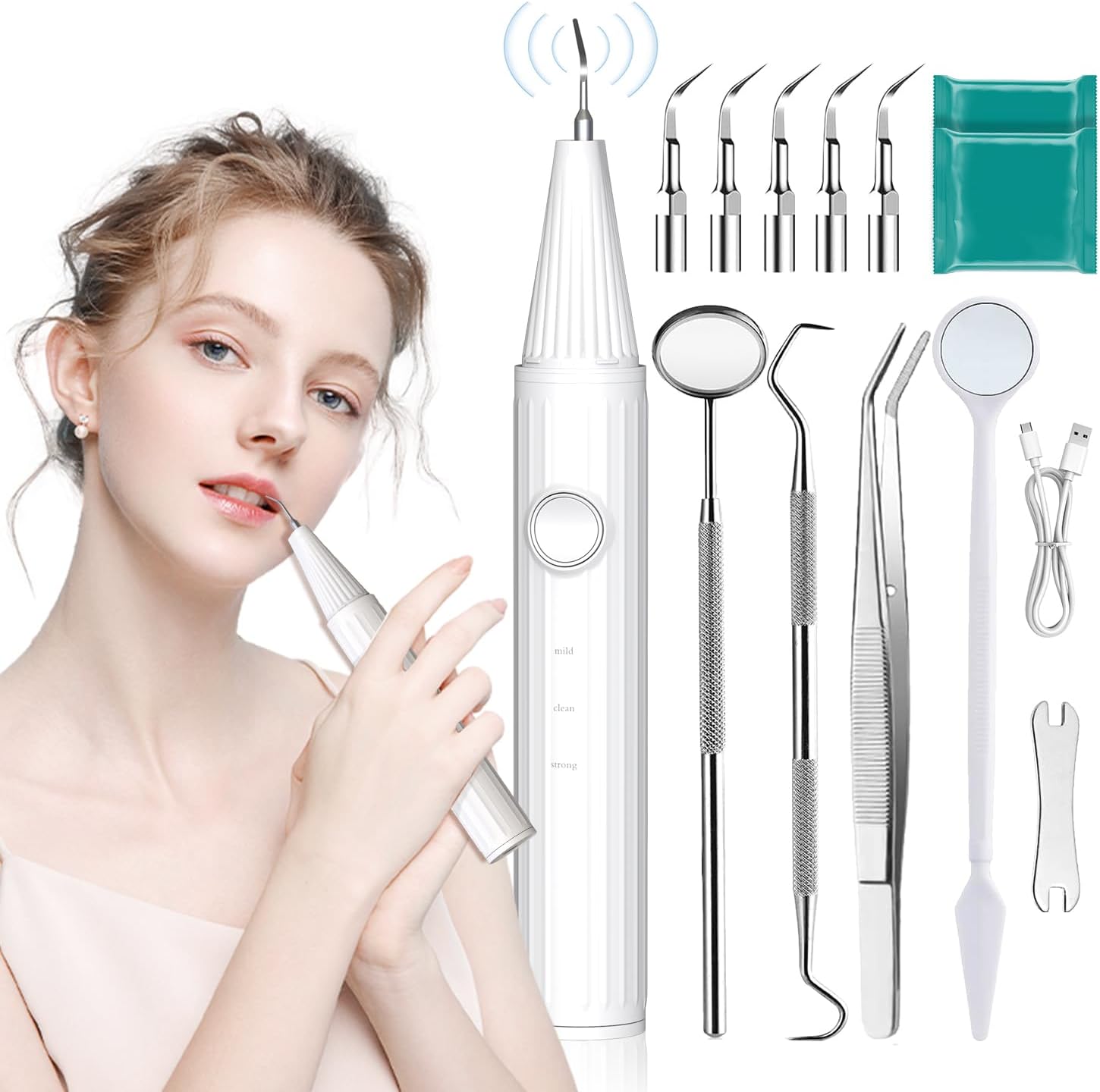 The Model 3003 Scaler Plaque Tartar Remover for Teeth Cleaning with 3 Modes and 5 Heads - Portable Cordless Dental Calculus Teeth Cleaner - Rechargeable Teeth Cleaning Tools Kit for Home, Travel
