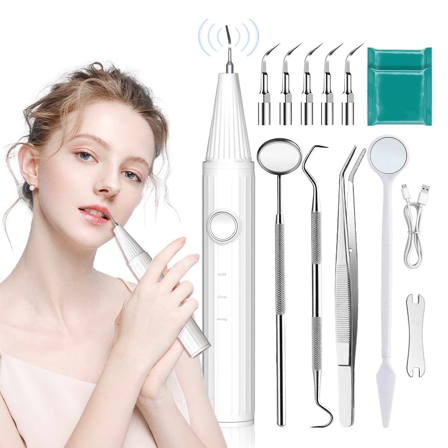 The Model 3003 Scaler Plaque Tartar Remover for Teeth Cleaning with 3 Modes and 5 Heads - Portable