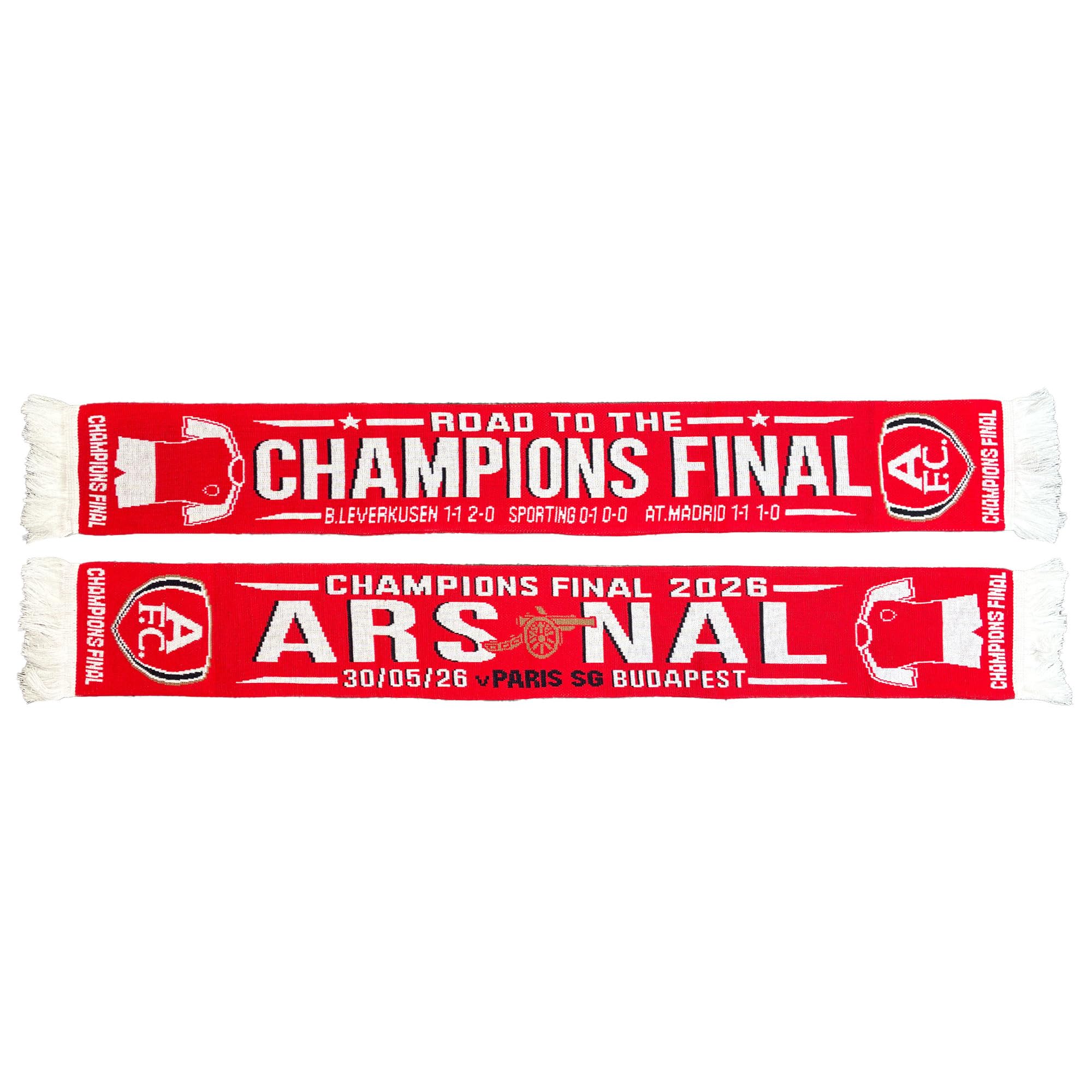 Beyond Happy Unisex Multicolor Arsenal Champions Final Budapest 2026 Scarf – Arsenal Vs Paris Sg Match Scarf – Reds Football Supporters' European Final Accessory – 145Cm