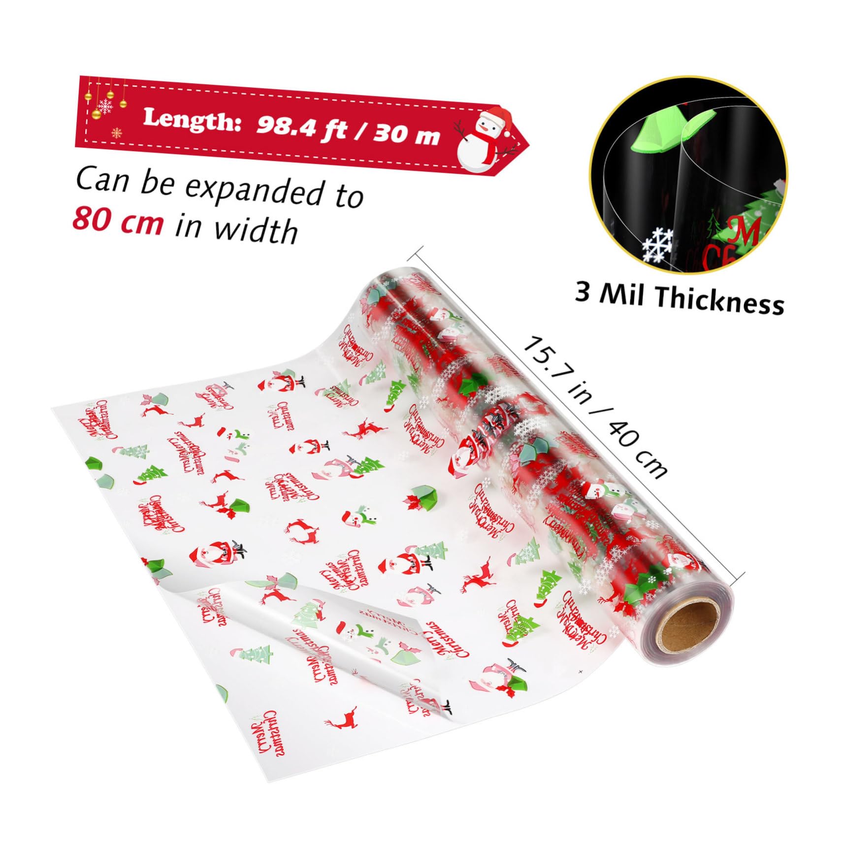 Toddmomy Christmas Cellophane Wrap Roll Snowflake Florist Paper Wrapper 3 Mil Thick Crystal Clear Wrapping Paper For Flowers Food Arts& Crafts (3000x86cm - View #3