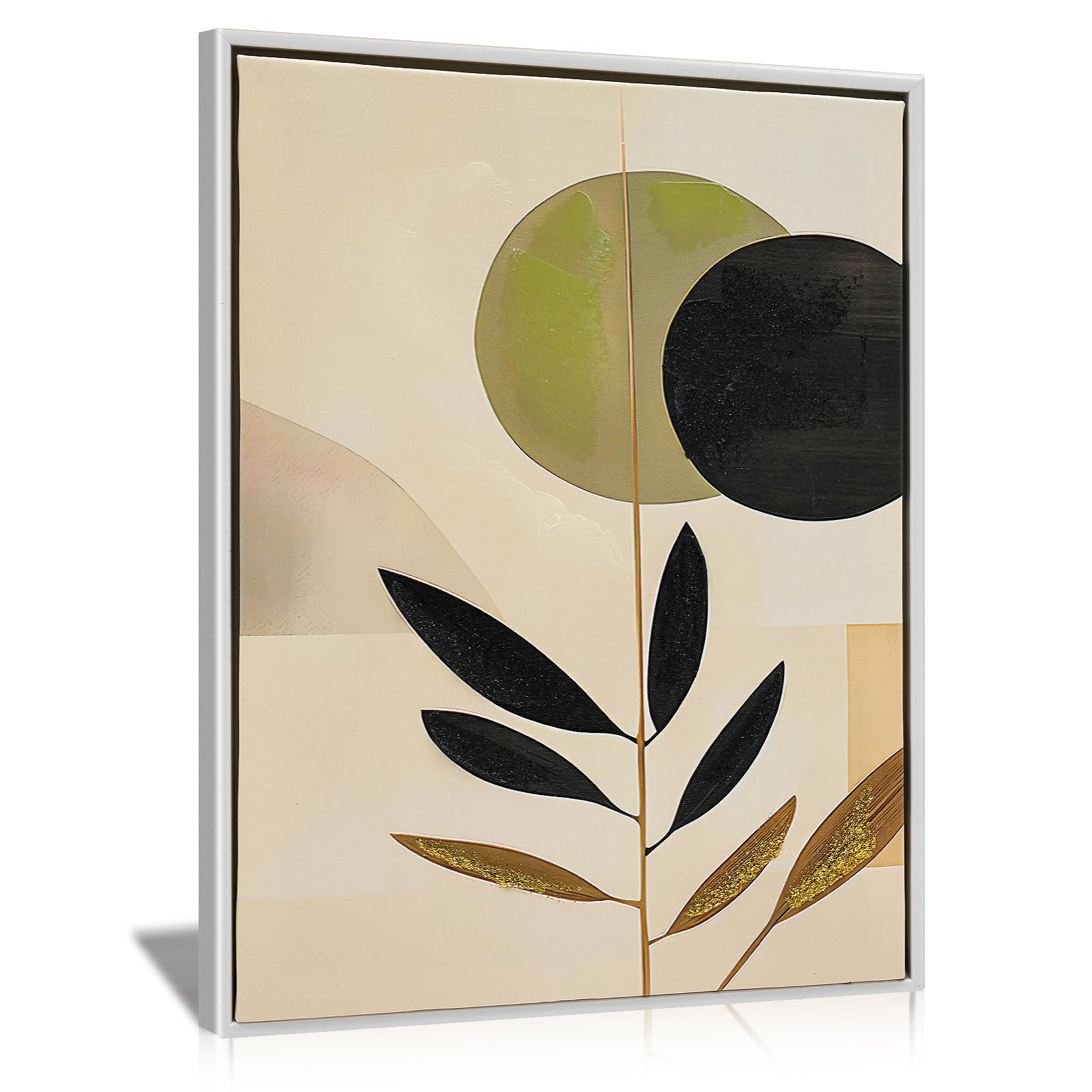 LJXDUBAF Abstract Botanical Canvas Wall Art Posters, Modern Neutral Green Wall Pictures for Living Room, Bedroom Home Wall Decor