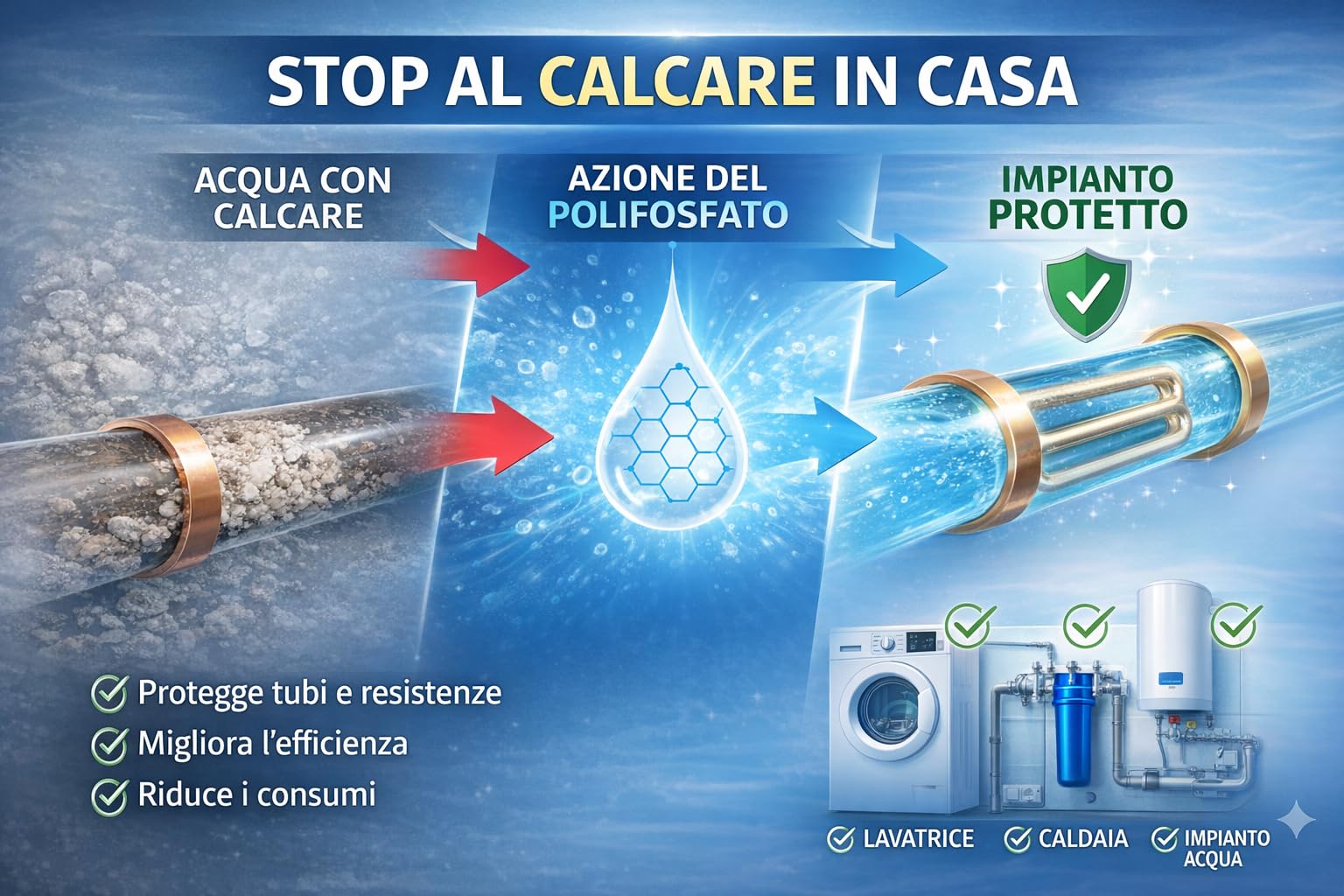 Polifosfati Anticalcare Universali per Dosatore Caldaia | Ricarica di Ricambio per Protezione Elettrodomestici e Impianti | Made in Italy | Set Scorta 36 Pezzi