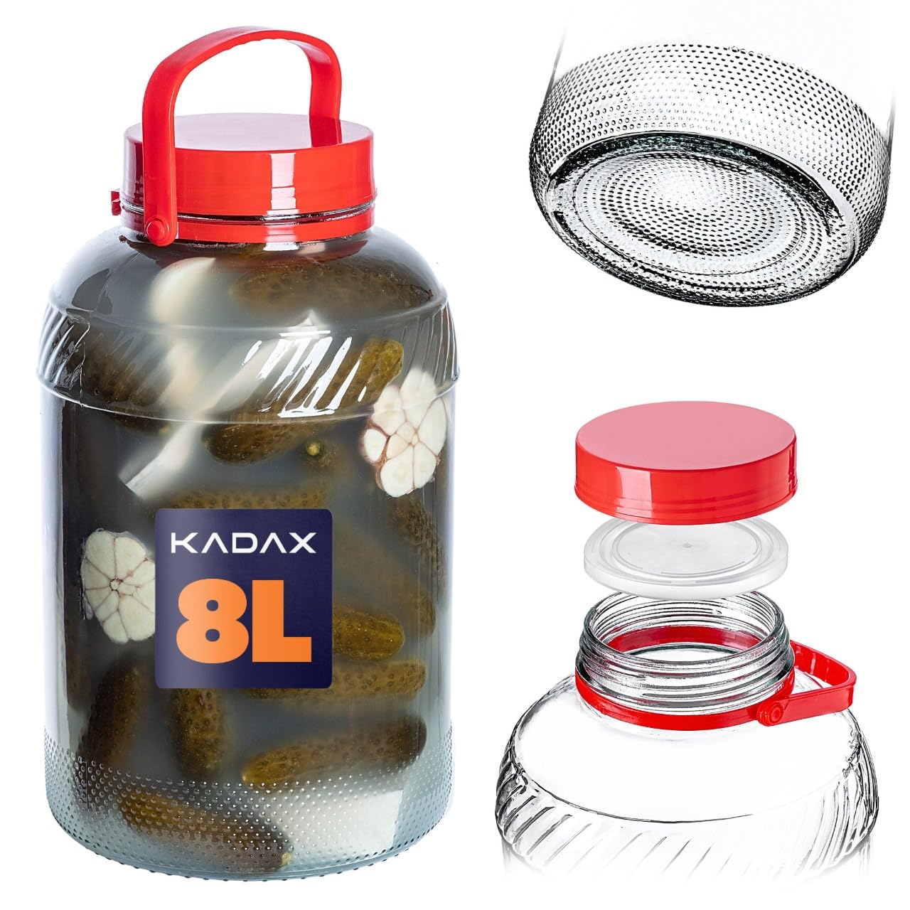 KADAX Barattolo di fermentazione grande in vetro, contenitore di conservazione con coperchio ermetico, ideale per la preparazione di sottaceti e crauti (8L)