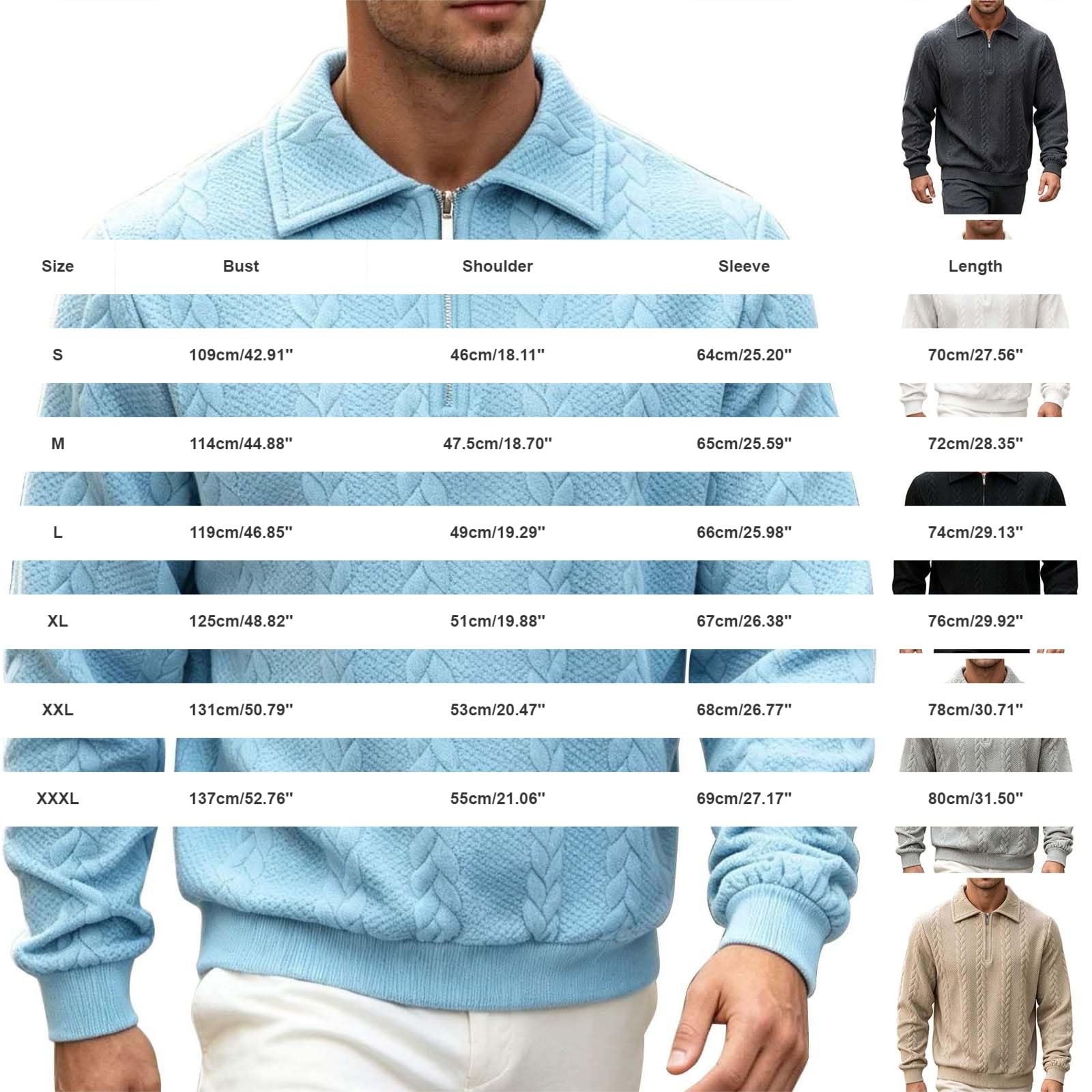 DENGJIAMY Polo texturé pour homme avec fermeture éclair 1/4