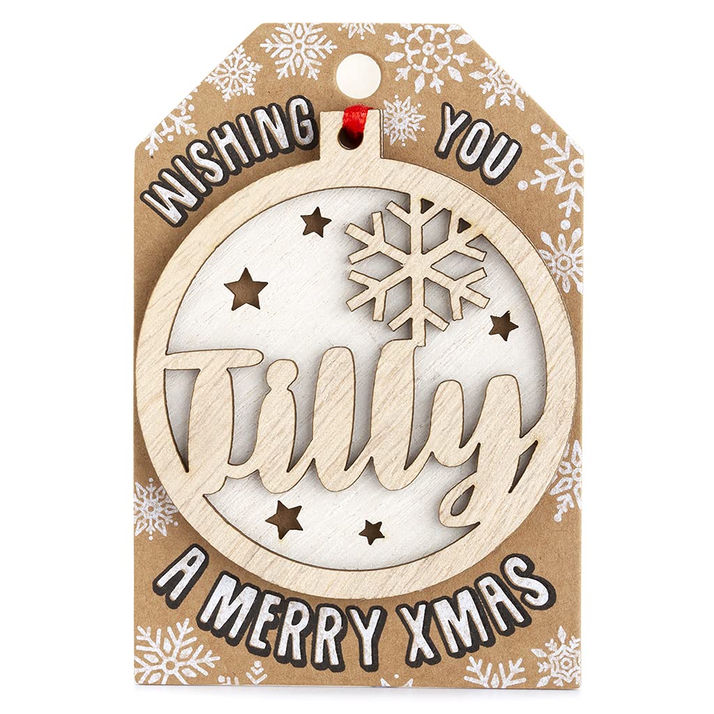 Stands Out, Supplying Outstanding Gifts Tilly Personalised Wooden Name White Hanging Christmas Tree Bauble Decoration