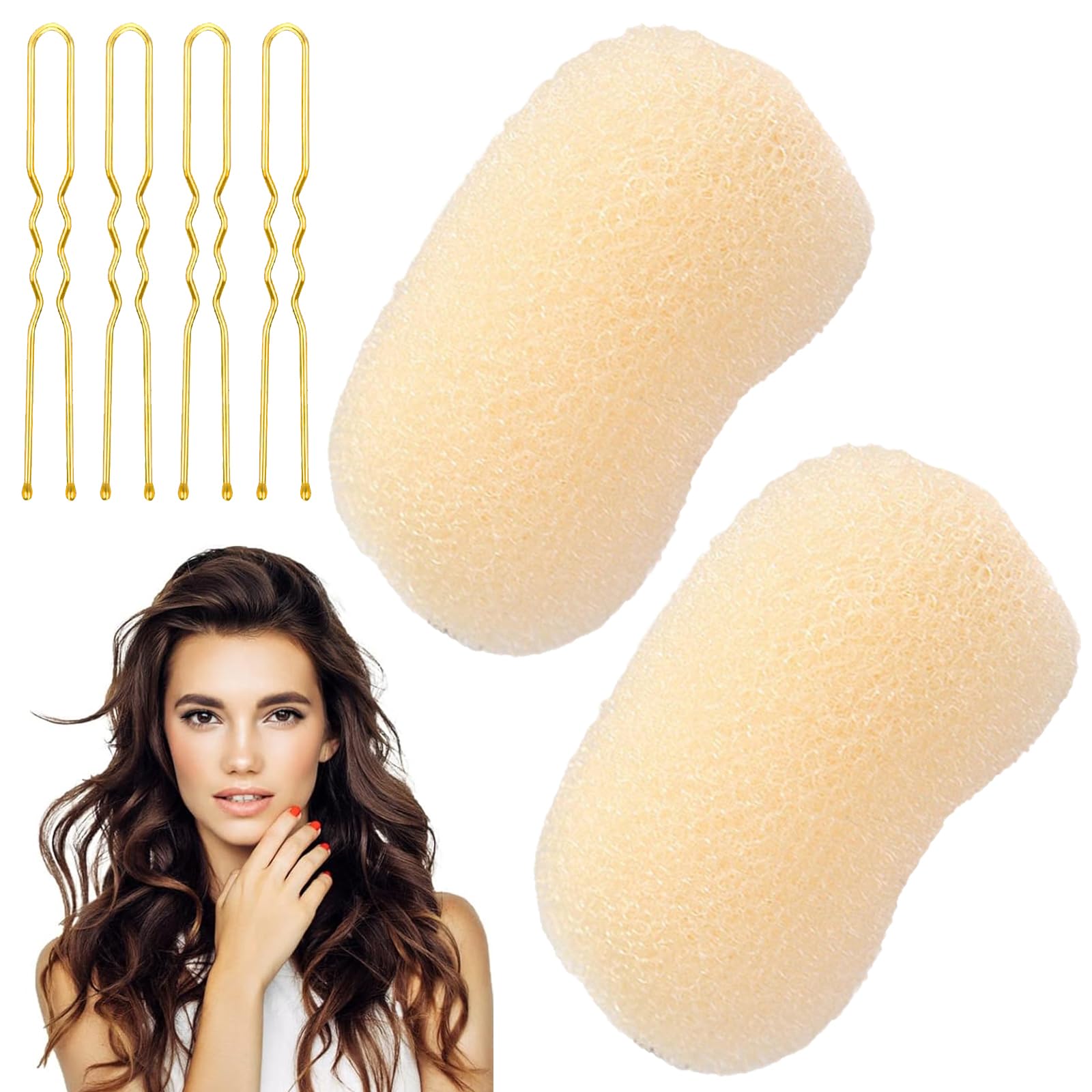 2PCS Hair Padding,Hair Updo Accessories,Hair Padding for Updos,Hair Bump up Sponge,Bump It up Volume Hair Base Clip,Volume Hair Bump Inserts Hair Pads for Women Girls DIY Hairstyles (Beige)