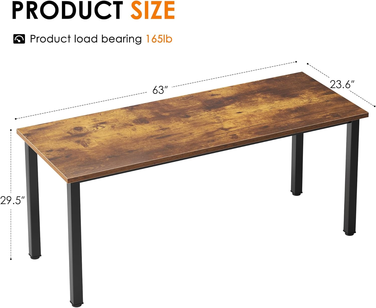 Need 63 Inch Large Computer Desk - Modern Simple Style Home Office Gaming Desk, Basic Work from Home Writing Table for Study Student, Large Legroom, Black Metal Frame, Rustic Brown