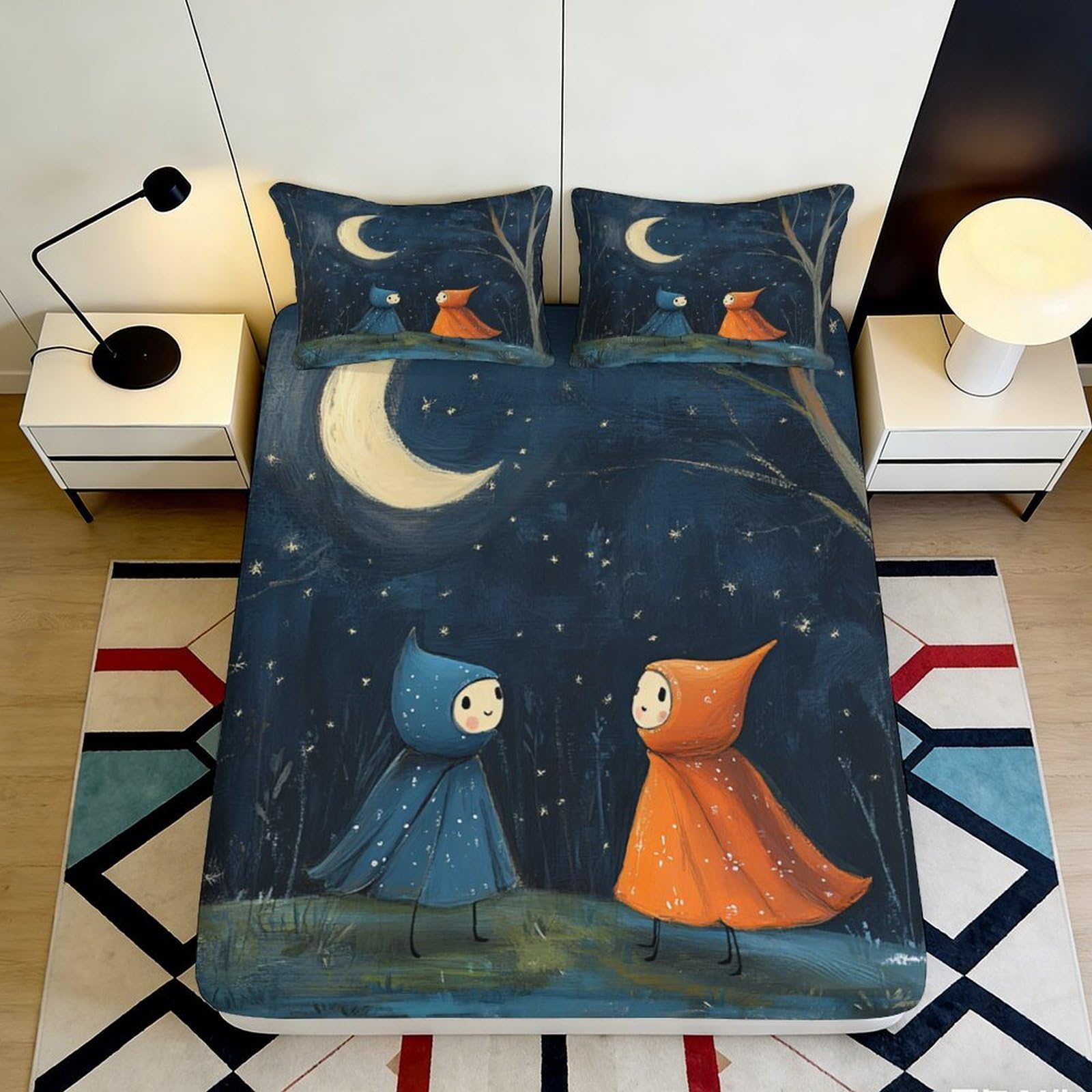 Uxinyoume Style-3 3D Printed Moon Night Forest Fitted Sheet Microfiber Soft Cartoon Cloak Bed Cover For Bedroom Guest Room Decor 90X200x25cm