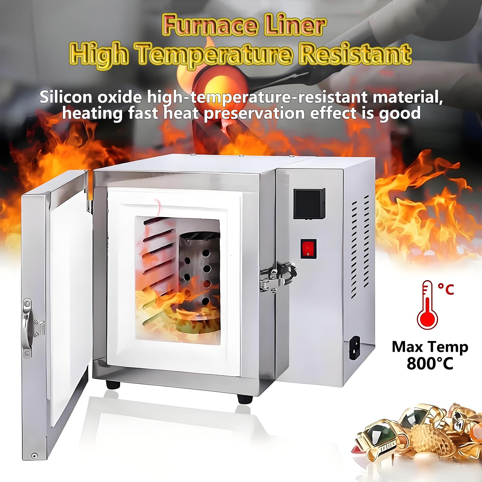 1500 W Forno a Muffola da Laboratorio per Ceramica, con Display della Temperatura e Temperatura Massima di 800 °C (1472 °F) per Creazione di Gioielli e Fusione di Metalli