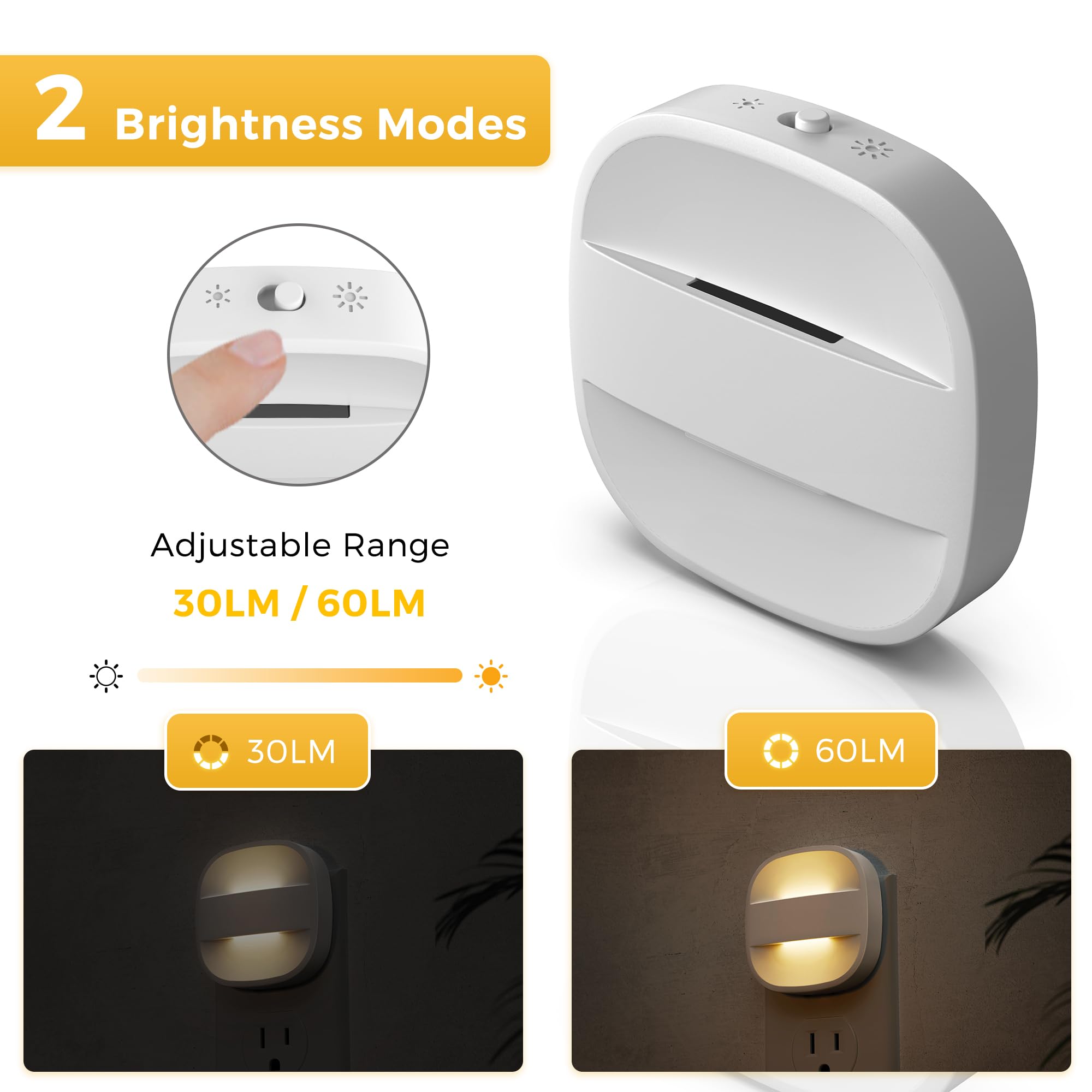 L LOHAS – Lot de 2 veilleuses pliables à brancher au mur avec session du crépuscule à l'aube, 2 niveaux de luminosité, veilleuse idéale pour salle de bain, couloir