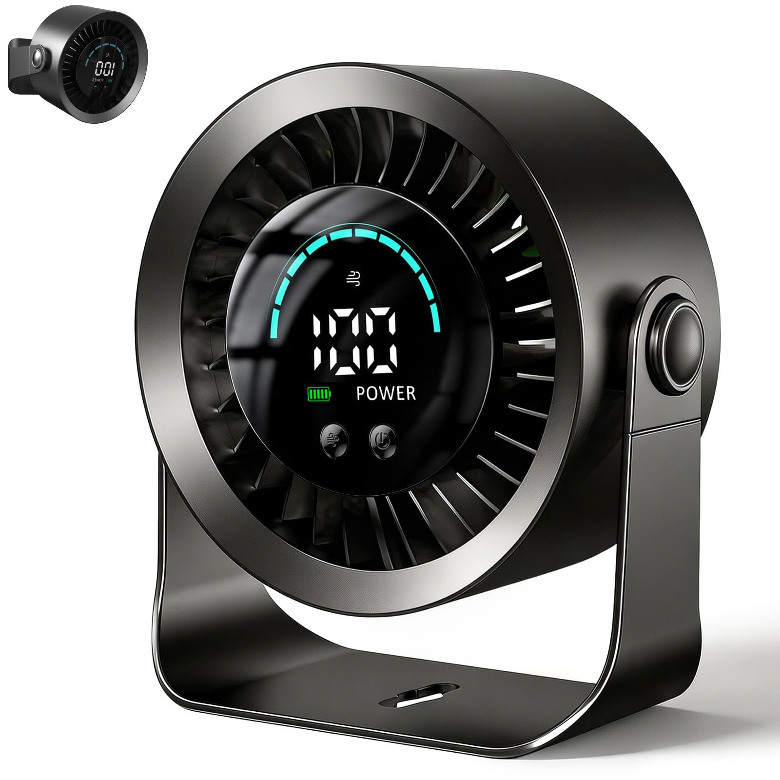 DDKJ Ventilateur Bureau Silencieux 20dB,100 Vitesses Réglables,360° Rotation du Flux d'Air, Affichage LED,Batterie 4000mAh Autonomie 3.5-13 Heures avec Fonctionne Branché pour Chambre Dortoir Cuisine