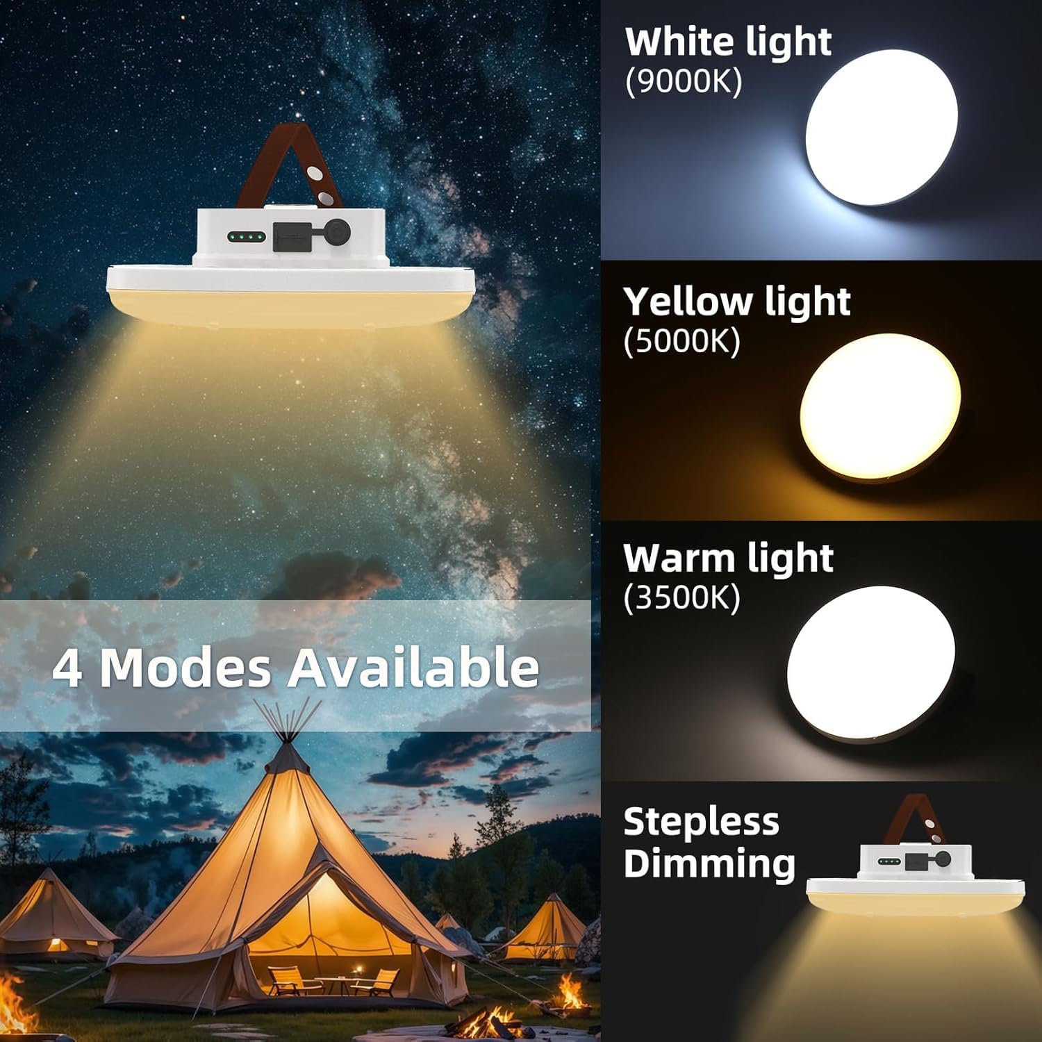 Lanterna da campeggio con batteria ricaricabile da 18800 mAh, luce LED ultra luminosa da 60 W con 3 modalità, illuminazione portatile impermeabile per tenda per emergenza all'aperto ed escursionismo