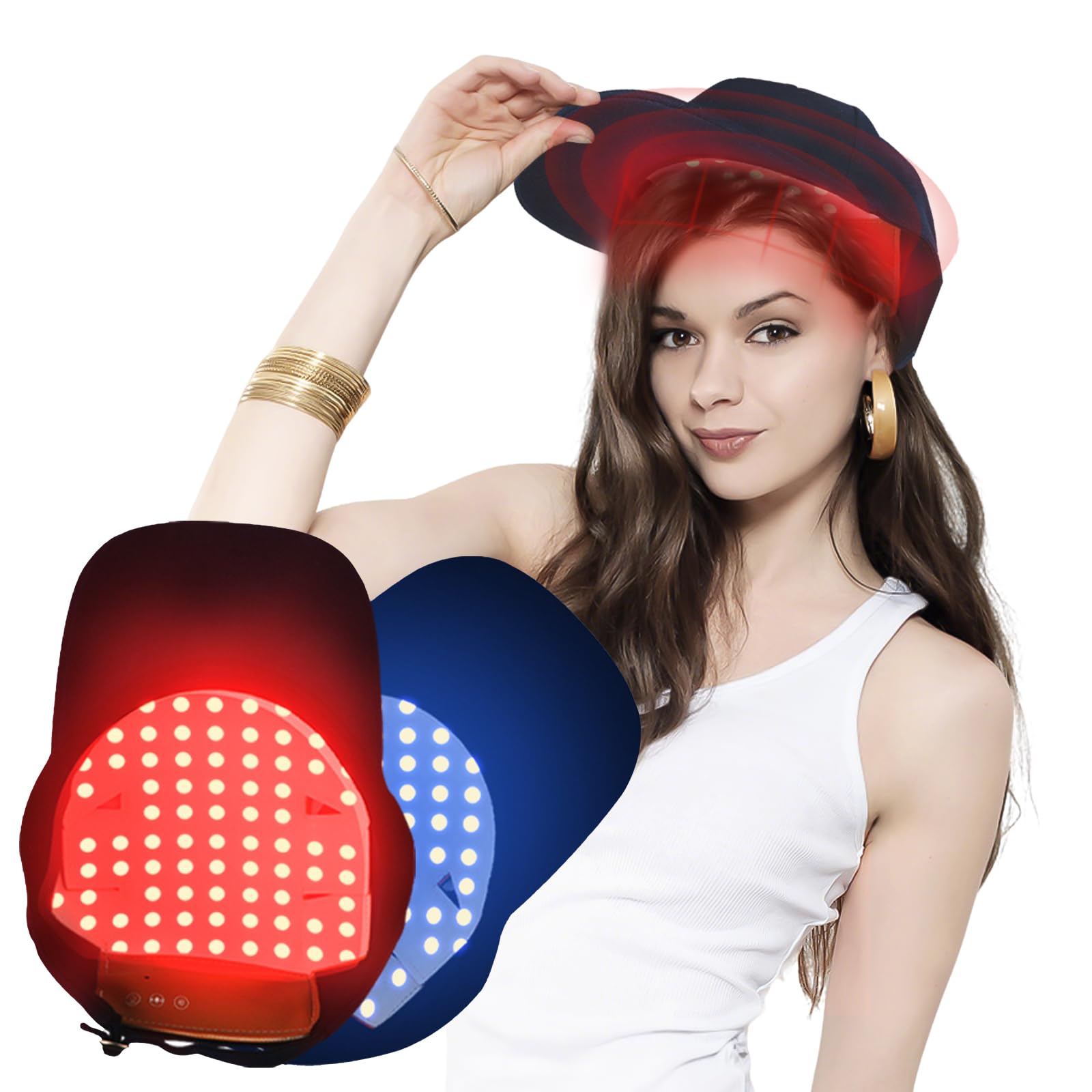 Red Light Bonnet de soin pour la croissance des cheveux et contre la chute des cheveux, longueur d'onde 470 nm, 630 nm et 650 nm, 70 LED
