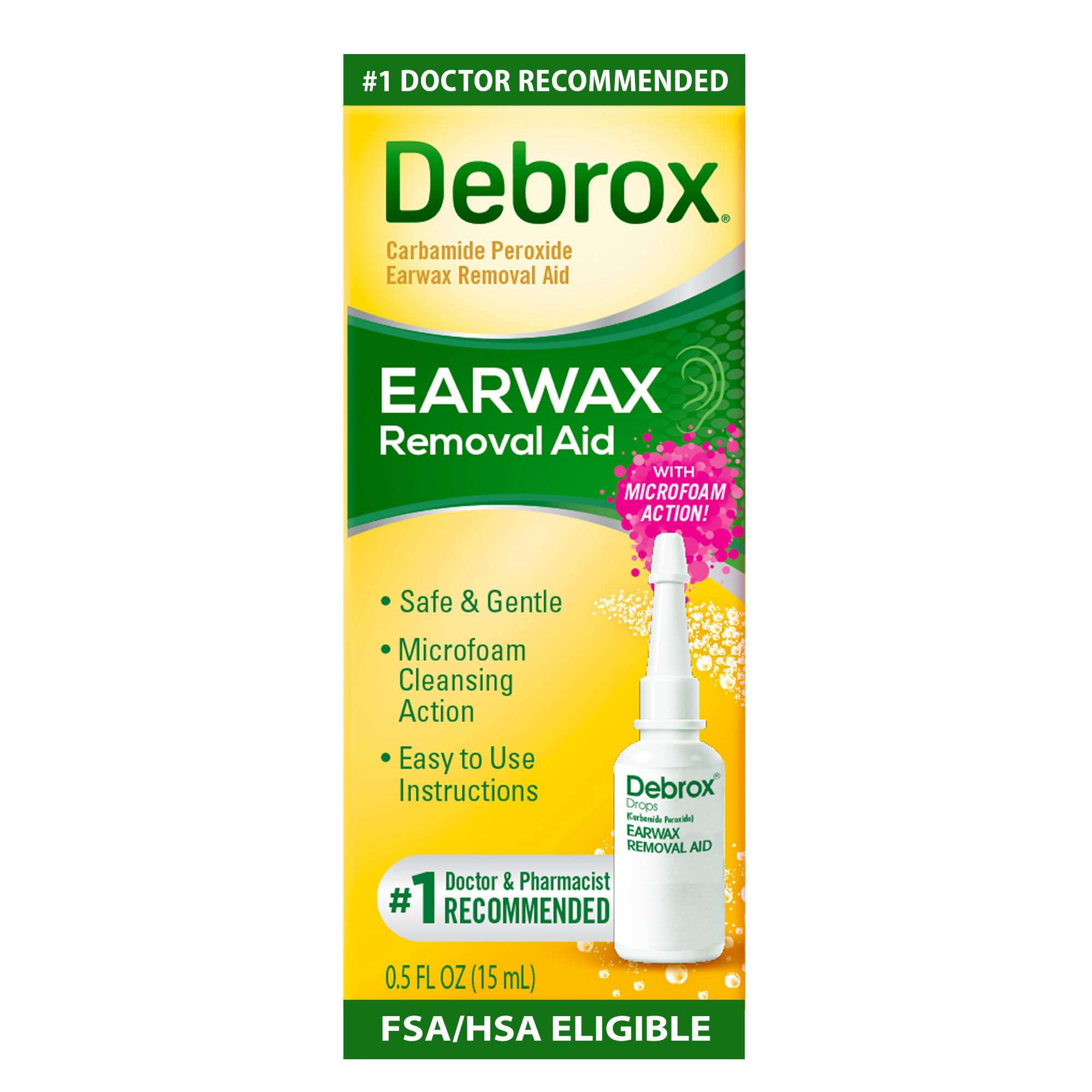 Debrox Ear Wax Removal Drops, Gentle Microfoam Ear Wax Remover, 0.5 Fl Oz