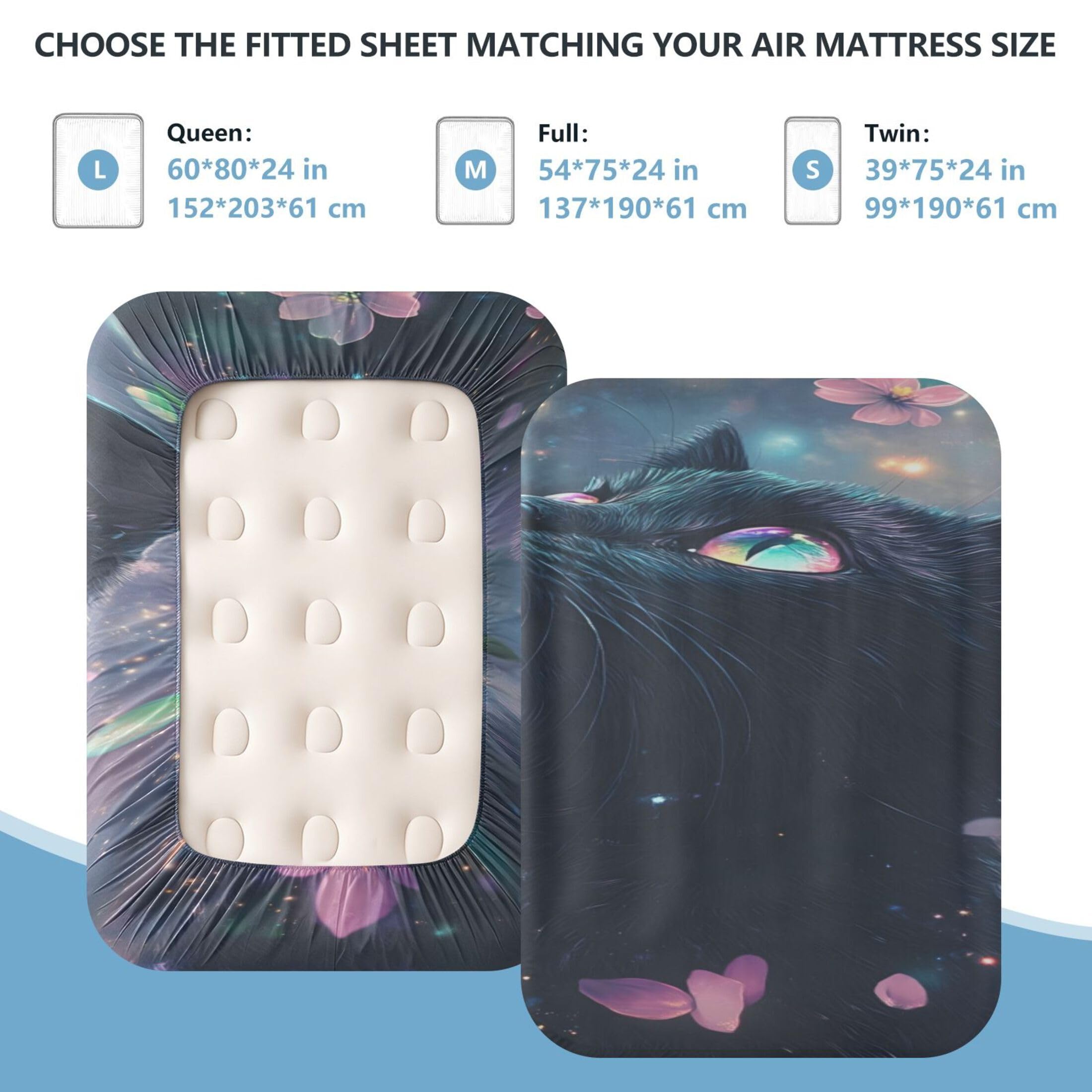 Galaxy Cat - Sábana bajera ajustable individual para colchón de aire, bolsillo extra profundo de 24 pulgadas, funda suave y transpirable con apertura de válvula de cremallera para cama de