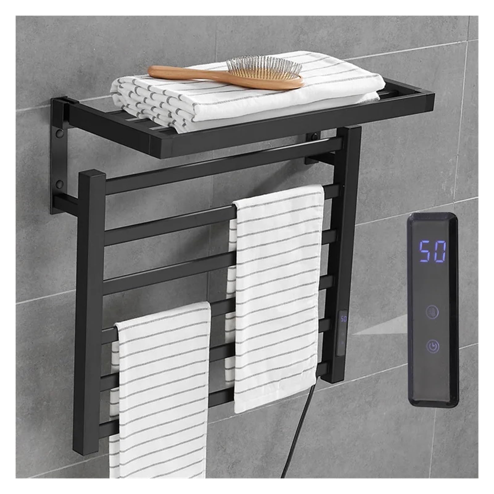Elektryczny Wieszak Na Ręczniki 1/2-Warstwowy, Stała Temperatura, Urządzenie Szybkoschnące, Grzejnik Na Ręczniki, Akcesoria Łazienkowe,2 Layers Black Left