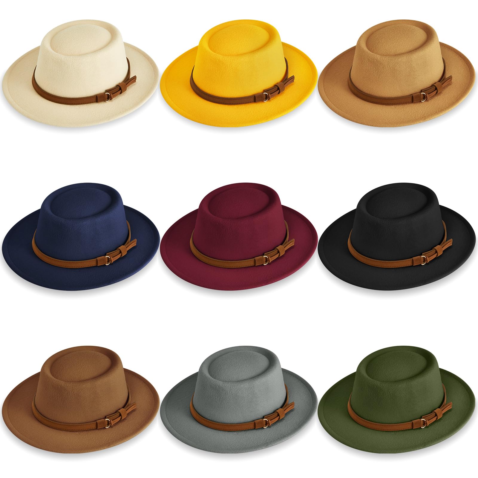 Wool Fedora Hats for Women Vintage Felt Boho Hat with Decorative Belt Panama Pork Pie Jazz Style
