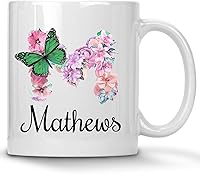 Vista 2 de Taza personalizada con nombre y alfabeto floral, taza personalizada con nombre e inicial, taza con nombre, regalo para mamá, hermana, niñas, tazas