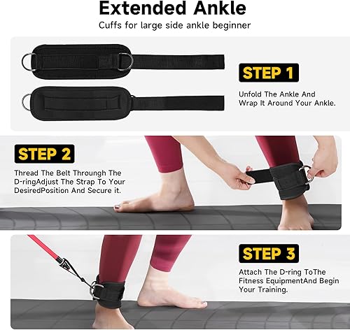 Miniatura 6 de Bandas de resistencia al tobillo con puños, juego de correas de tobillo con bandas de resistencia de 10 libras, 20 libras, 30 libras para mujeres,