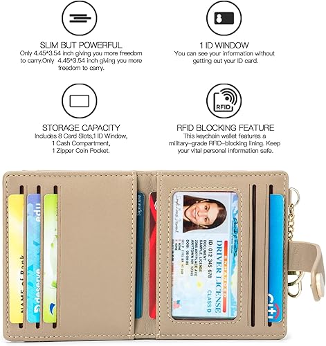Miniatura 4 de POIUGOYA Cartera delgada para mujer, con bloqueo RFID, tarjetero plegable con bolsillo para monedas, ventana de identificación, llavero