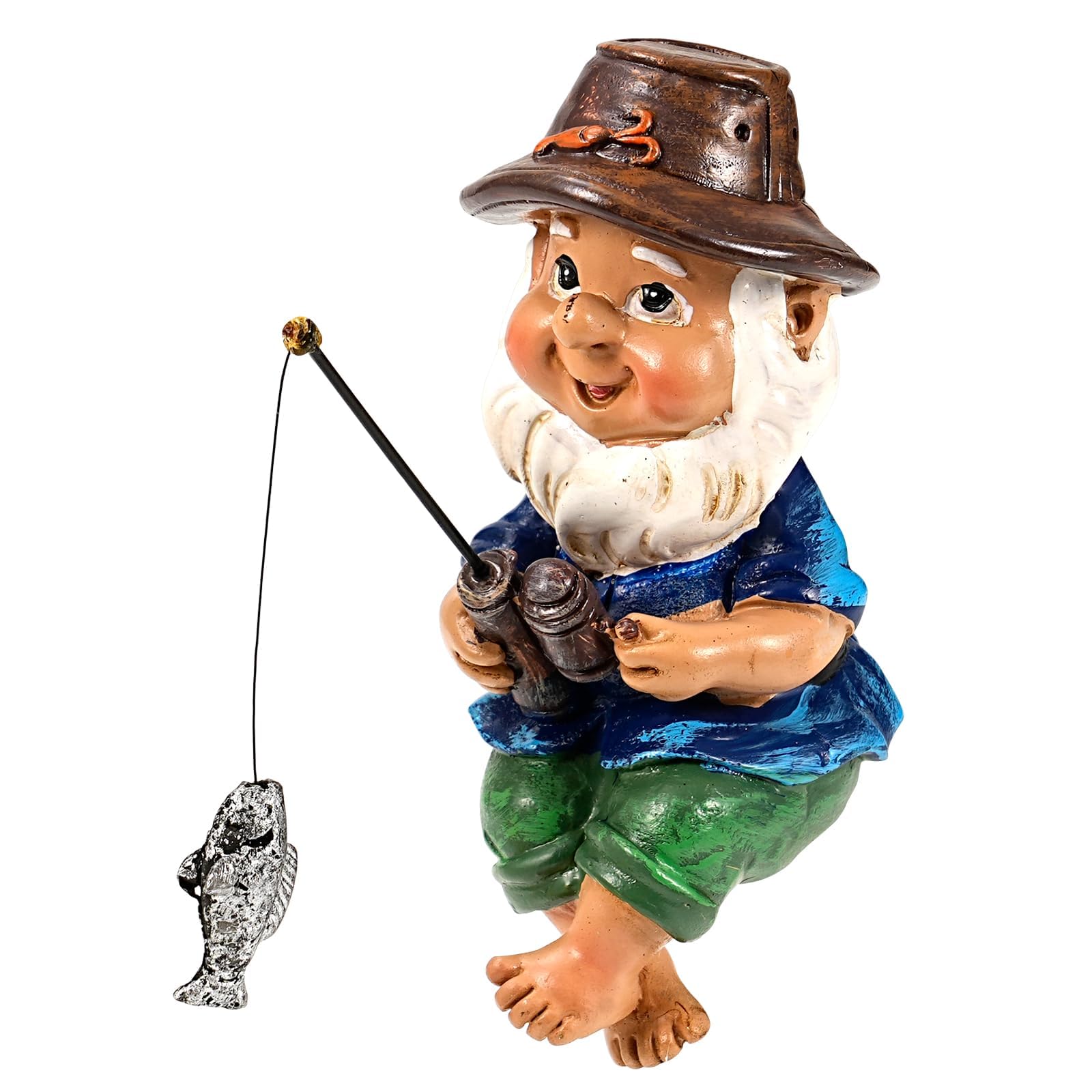 Fishing Gnome Garden Ornaments Outdoor - Garden Gnomes Statue Resin Figurine Dwarf Sculpture Decor, Pond Ornaments Outdoor, Gifts for Small Home Lawn Yard Balcony Porch Patio Indoor Decorations