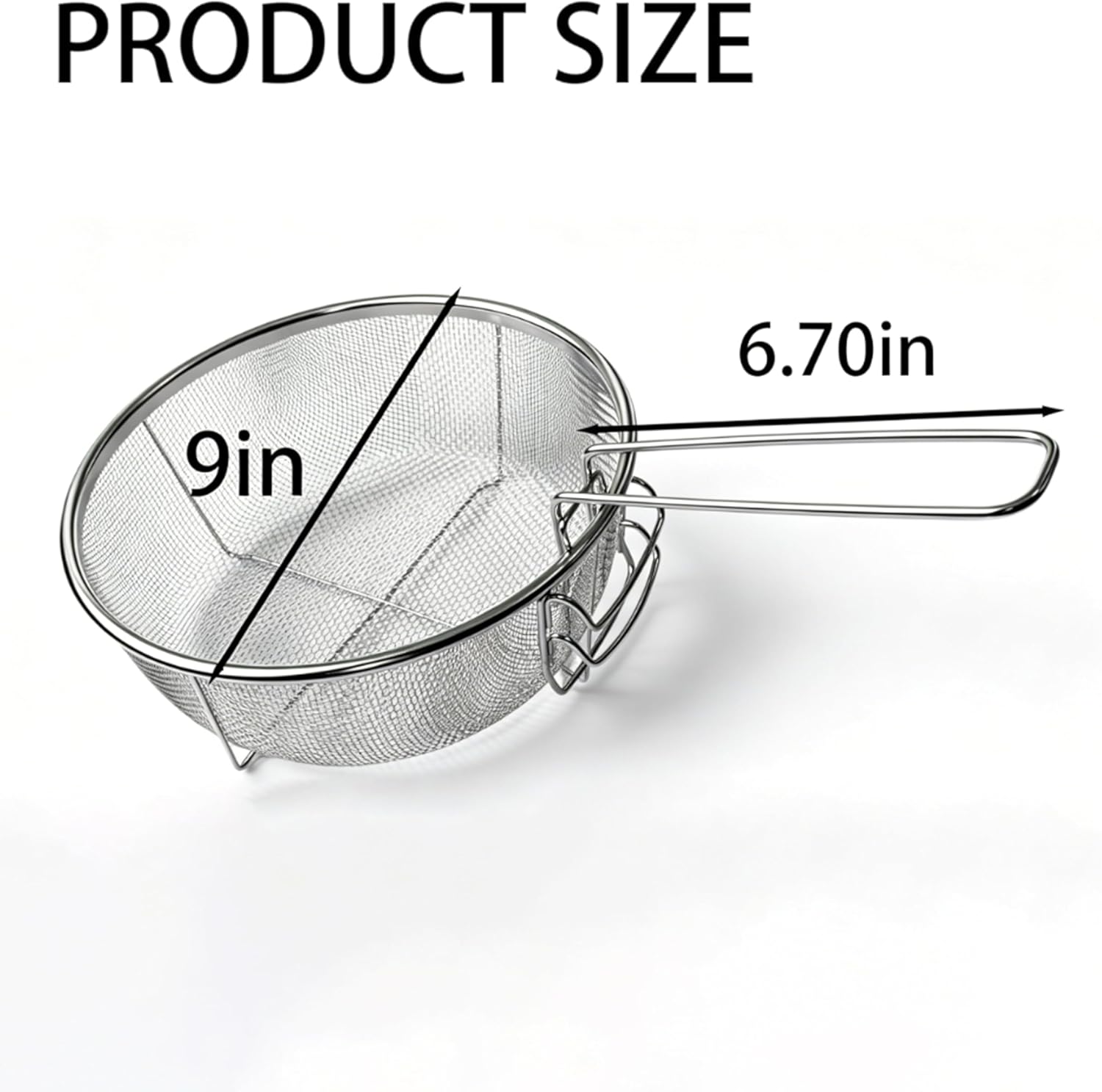 9inch Round Wire Fry Basket, Universal Deep Fryer Basket for Kitchen Use Folding Handle Frying Basket, Durable Deep Fryer Baskets Only for Chips, Snack Frying & Food Serving