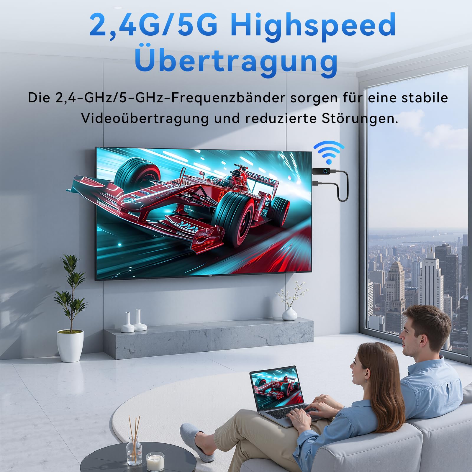 4K Kabelloser Display Adapter, Wireless HDMI Streaming, Airplay, Miracast, DLNA, Home, 5 GHz WLAN, Plug & Play für Smartphone, Tablet, PC/Mac
