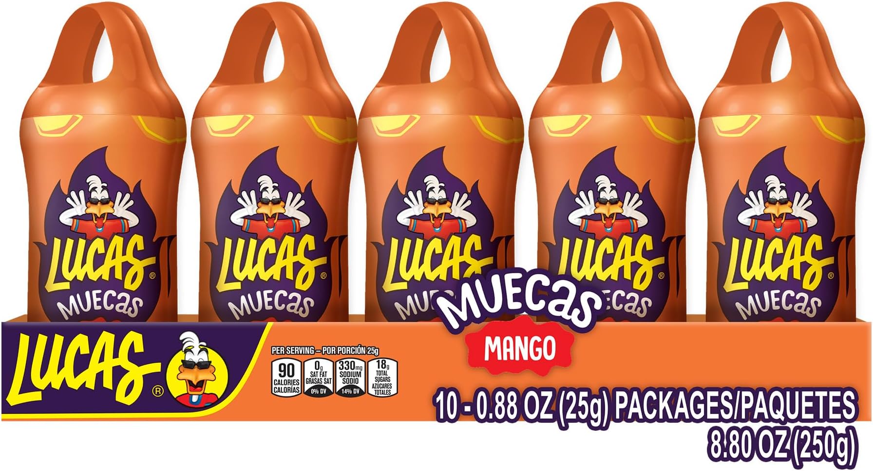 Muecas Lollipop Mango Flavor Candy, 0.96oz - 10 Pieces Pack for Treats, Snack, Parties, Piñatas – Great for Valentine's Day Sharing