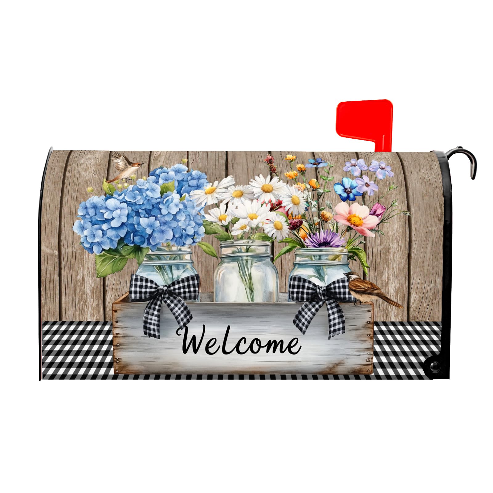 Spring Floral Mailbox Covers Magnetic Standard Size 21 X 25.5 Inch Bird Flower Magnetic Mailbox Cover Wildflowers Mailbox Wraps Post Box Cover Decoration Outdoor Garden Home Yard Outside