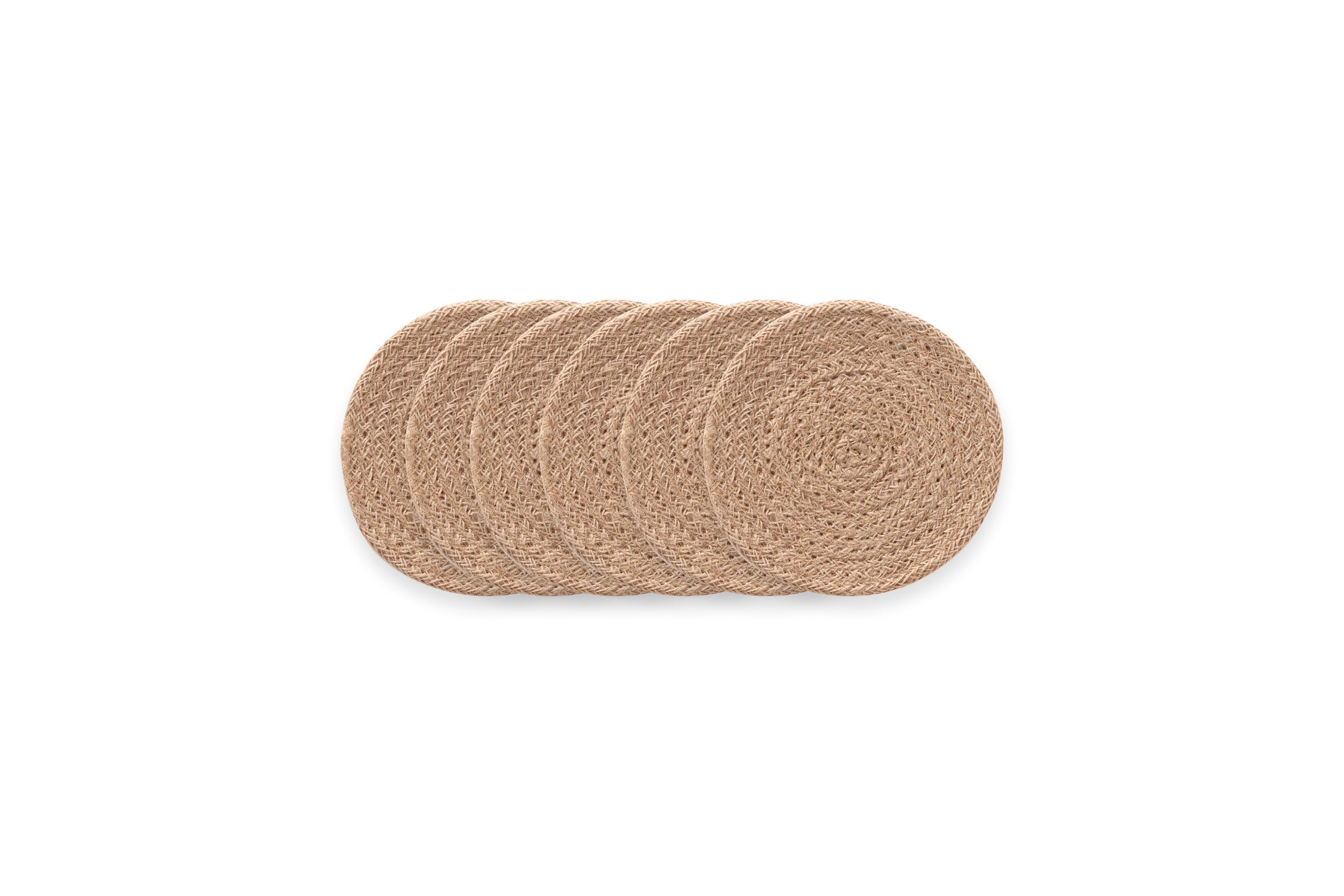 Gamusi Pack Of 6 Round Placemats, Jute Placemat, Natural Handmade, 15 X 15 Cm,