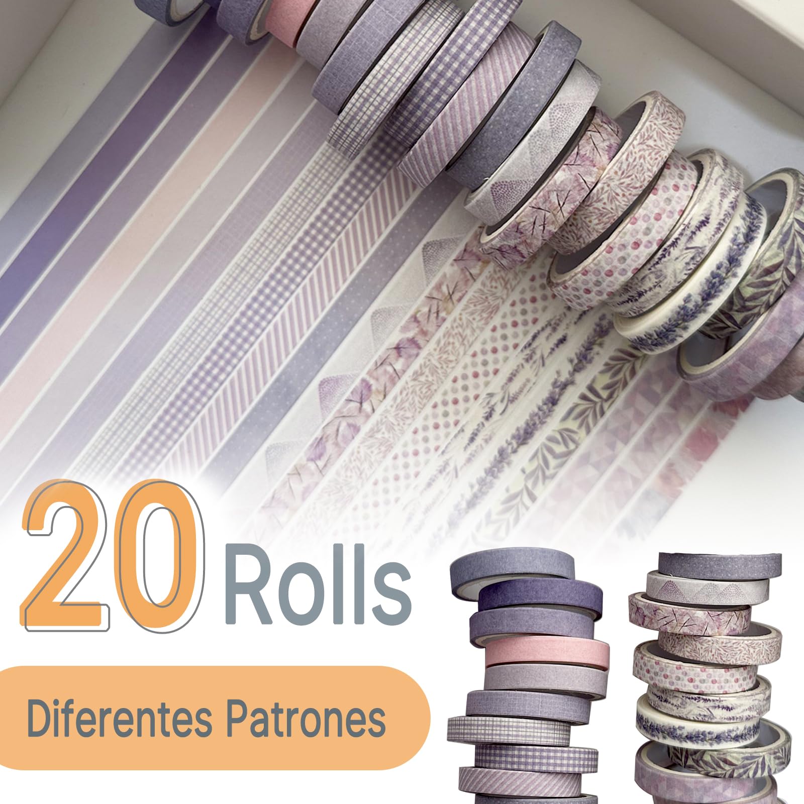 Pack De 20 Rollos De Cinta Washi Adhesiva - Motivos Bosque, Flores, Letras, Ideal Para Manualidades, Scrapbooking Y Decoración