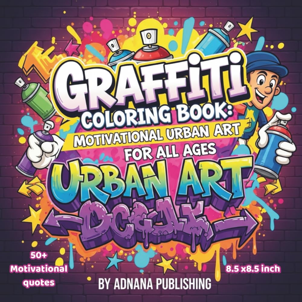 Graffiti Coloring Book: Motivational Urban Art for All Ages: Street Quotes, Bold Line Characters & Relaxing Coloring Pages for Kids, Teens & Adults