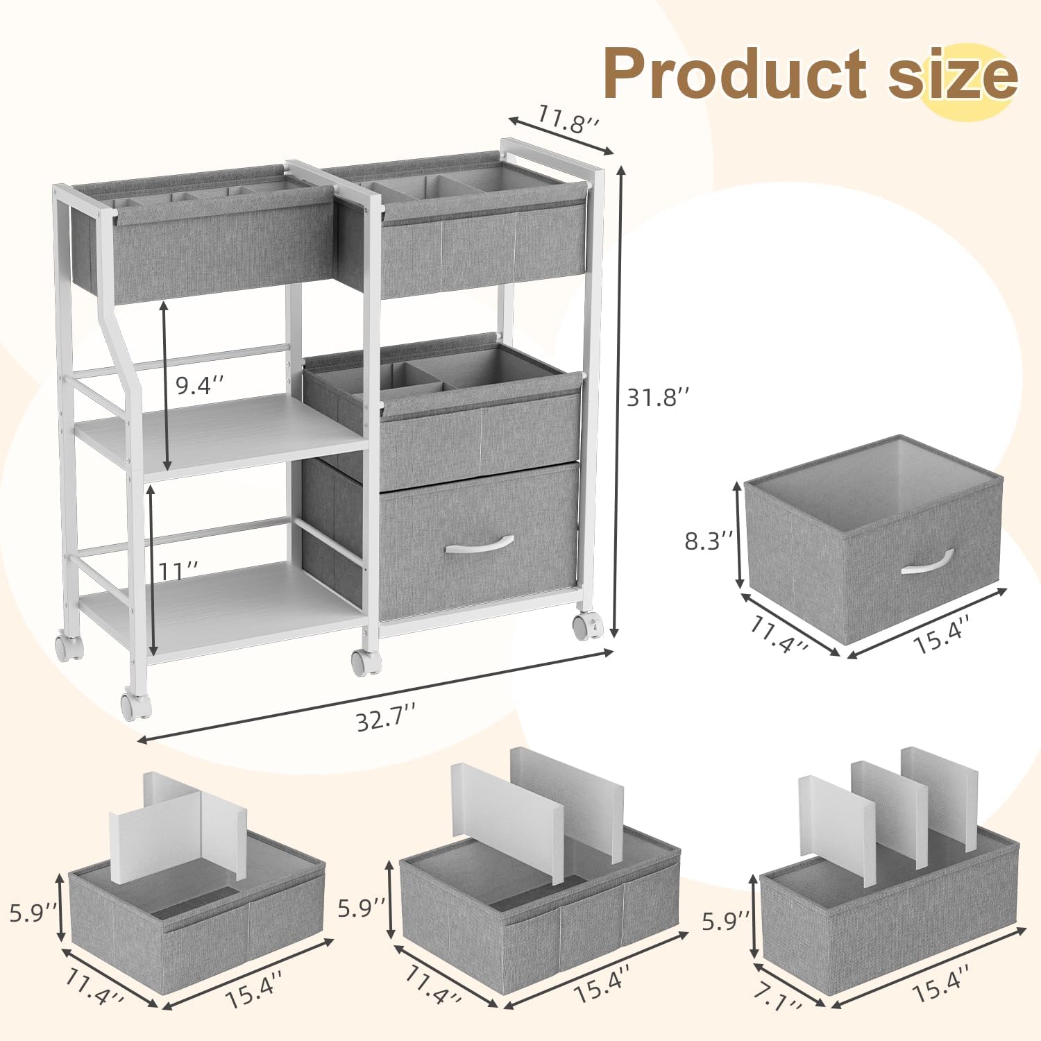 Baby Diaper Caddy Organizer and Storage, 3 Tier Rolling Cart with Dividers and Drawers, Mobile Utility Cart with Wheels for Nursery, Bedroom, Baby Newborn Essentials Storage Cart, White