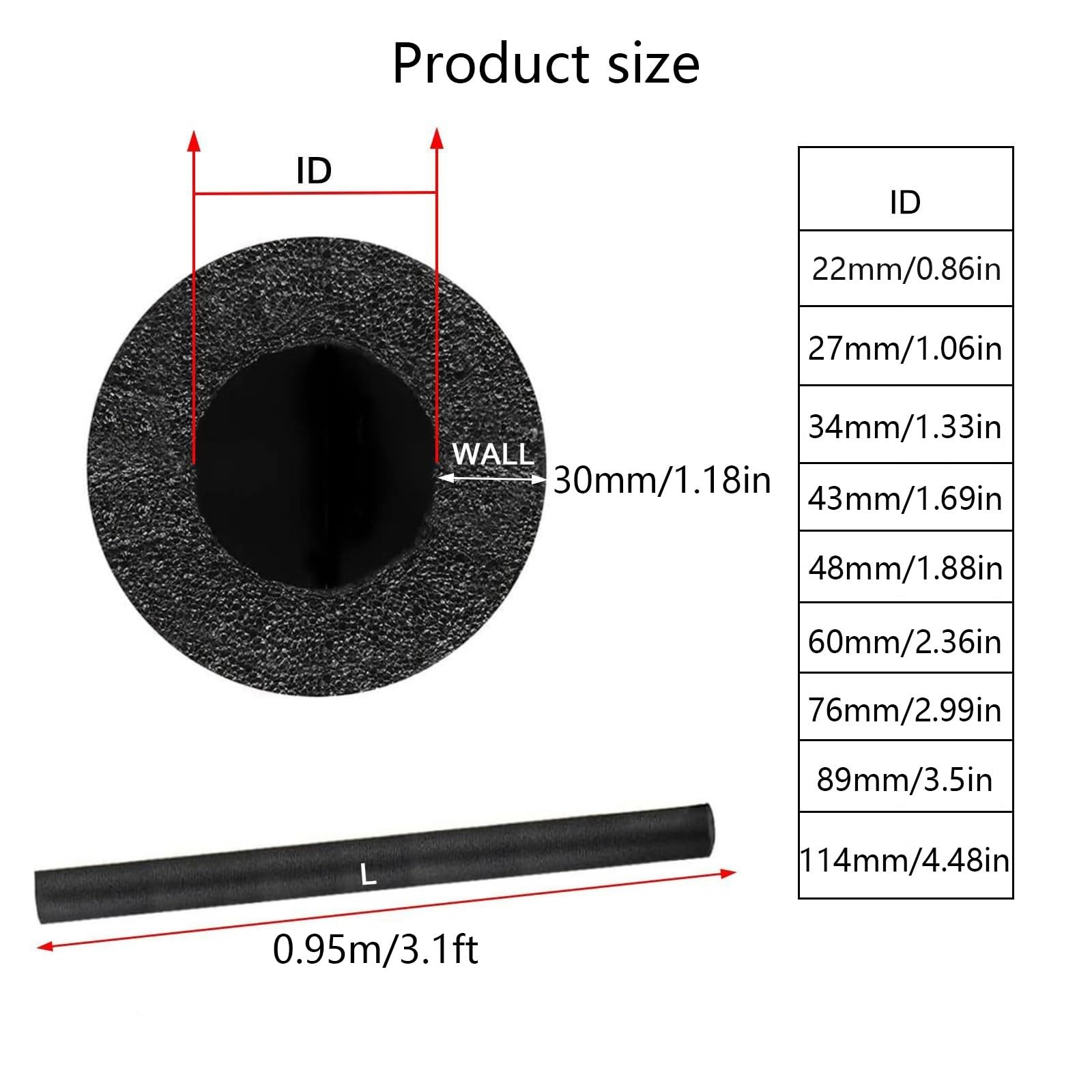 Tubo Espuma Aislante, Aislamiento de Tuberías, Coquilla Aislante, Tubo de Aislamiento de Aluminio, Tubo de Espuma Autoadhesivo, Adecuado Para Tuberías de Agua Interiores Y Exteriores(114*30mm/4.5*1.2i