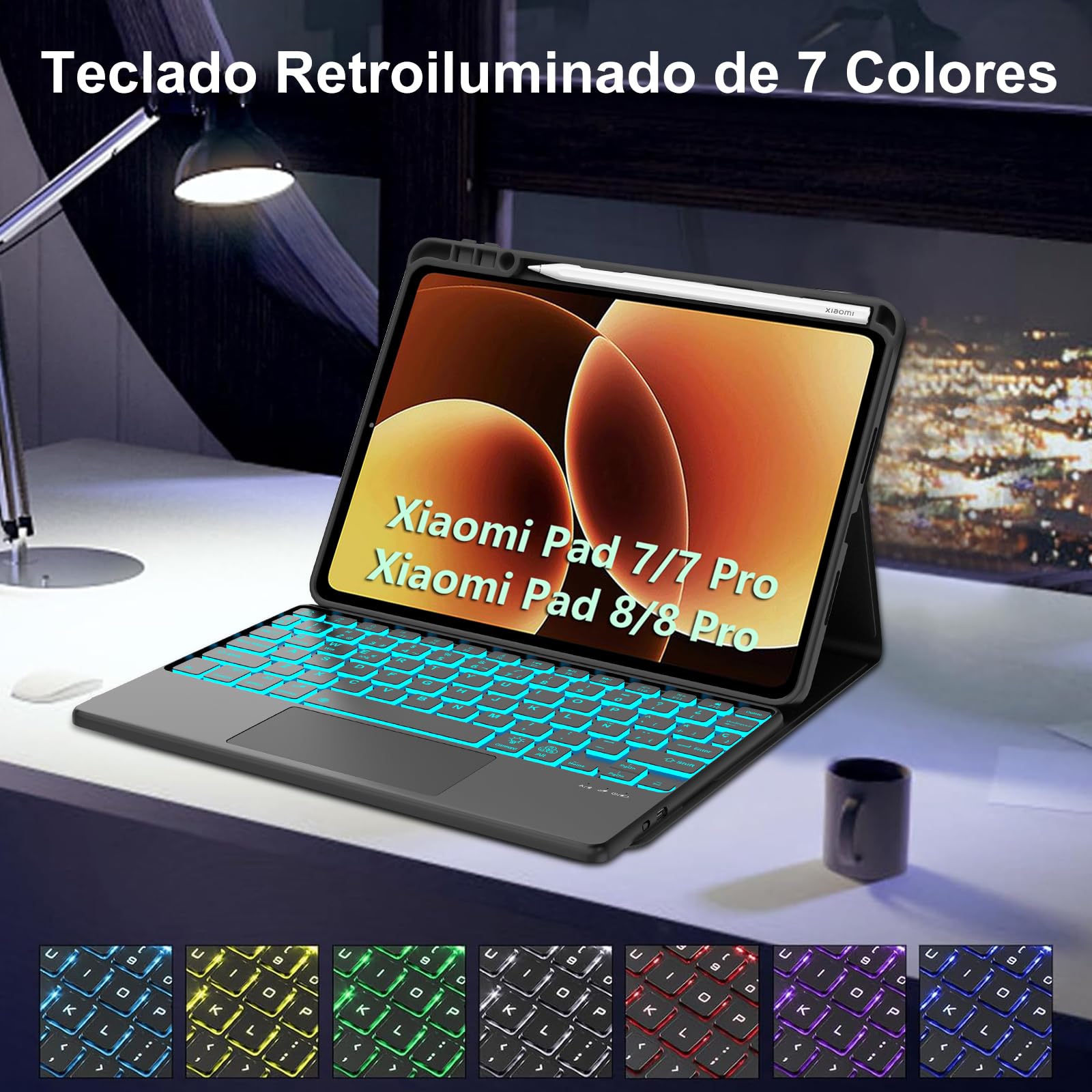 FOGARI Teclado con Touchpad para Xiaomi Pad 8/8 Pro 11.2" 2026 | Español Ñ Teclado Retroiluminado Magnético Desmontable Bluetooth con Trackpad para Tablet Xiaomi Pad 7/8 Pro 11.2", Negro