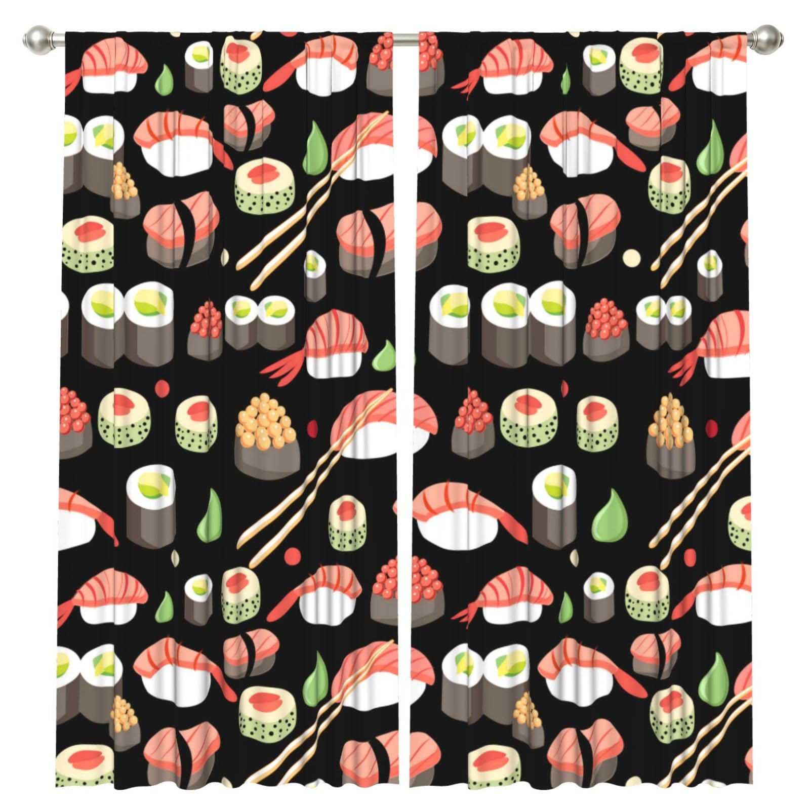 InOmak Japanese Sushi Cuisine, 2 Panels Window Curtains 52 x 84 Inch Blackout Curtains for Living Room Bedroom