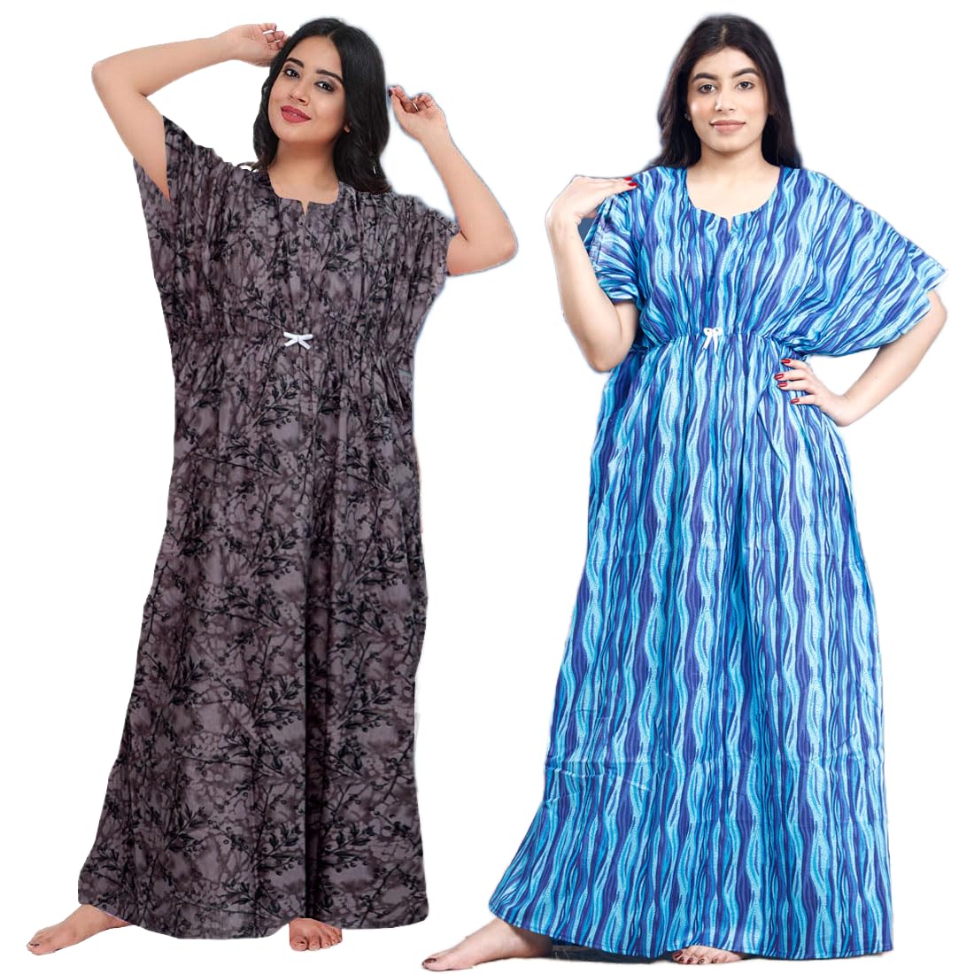 Women |Cotton Printed Maxi Kaftan Gown | Night Dress Gown for Women Maxi - (Pack of 2) Kaftan Muliticolored-picture-43