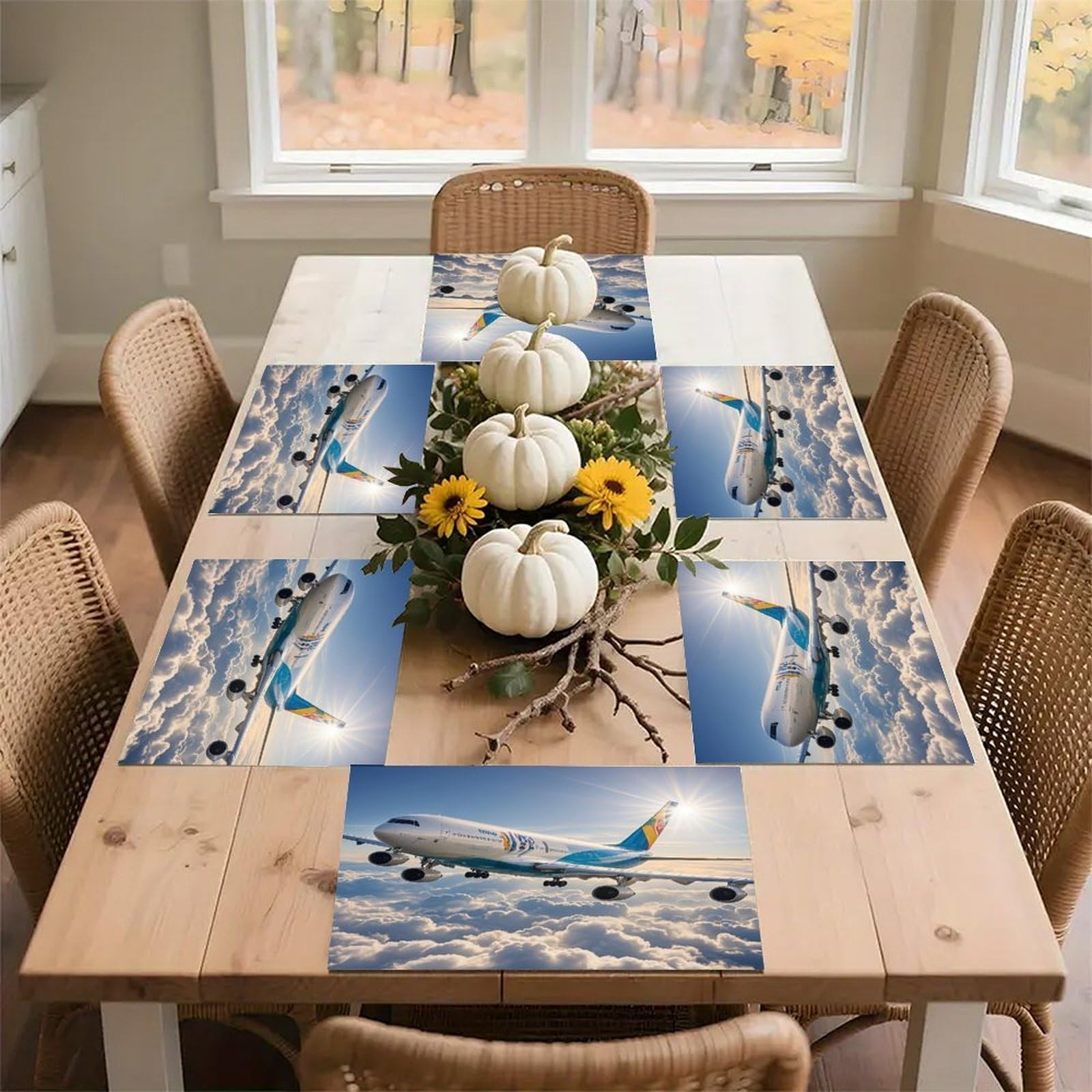 Airplane Placemats Flax Place Mats for Dining Table Rectangle Non-Slip Table Mats Heat Resistant Washable Placemat for Kitchen Home Decor Party Outdoor 12" X 18"
