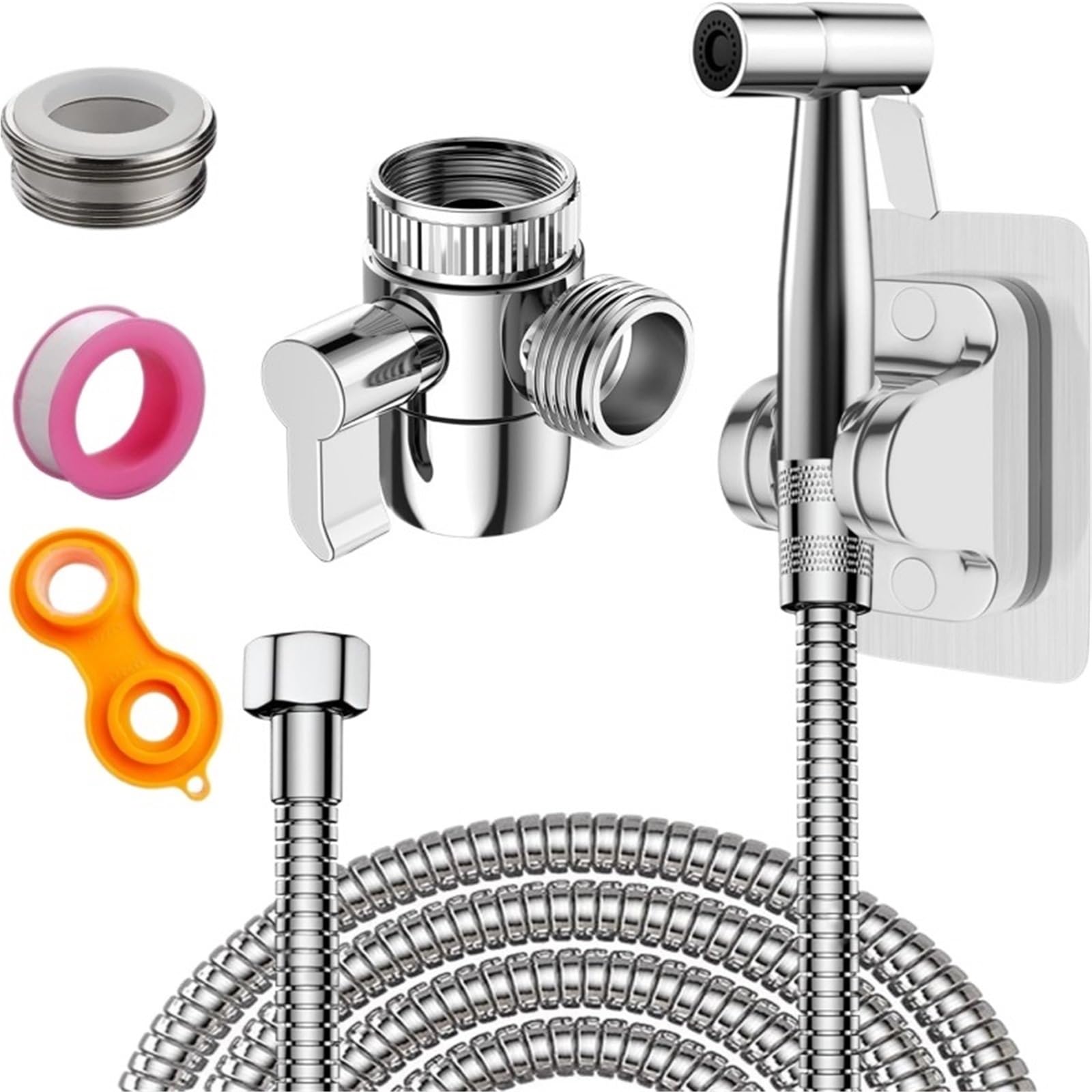 ZYCHSJXA Bidet Sprayer kit with 1.5m Hose and Holder, 3-Way Faucet Diverter G1/2 M22-24